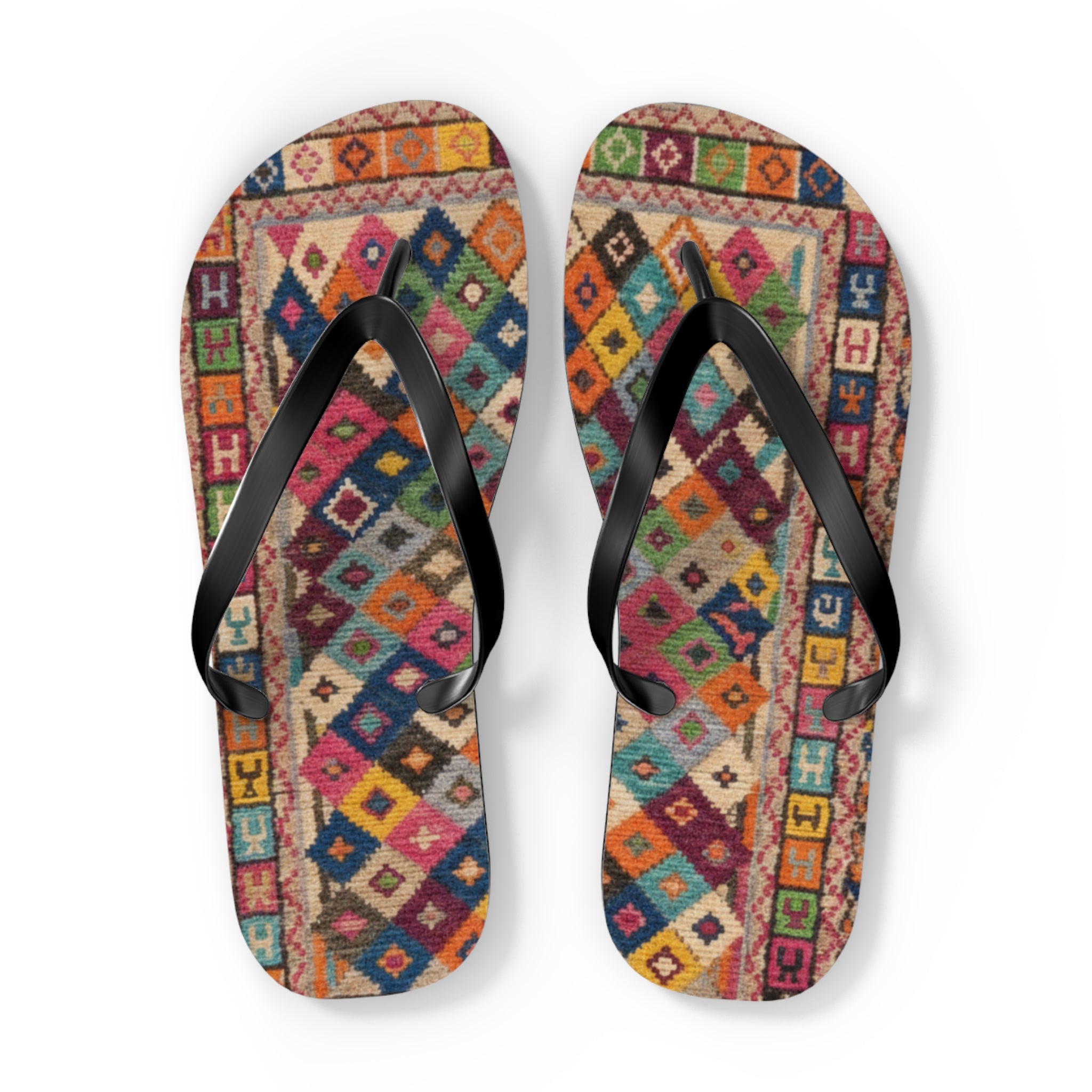 Boho Kilim Pattern Flip Flops | Colorful Tribal Slip-Ons