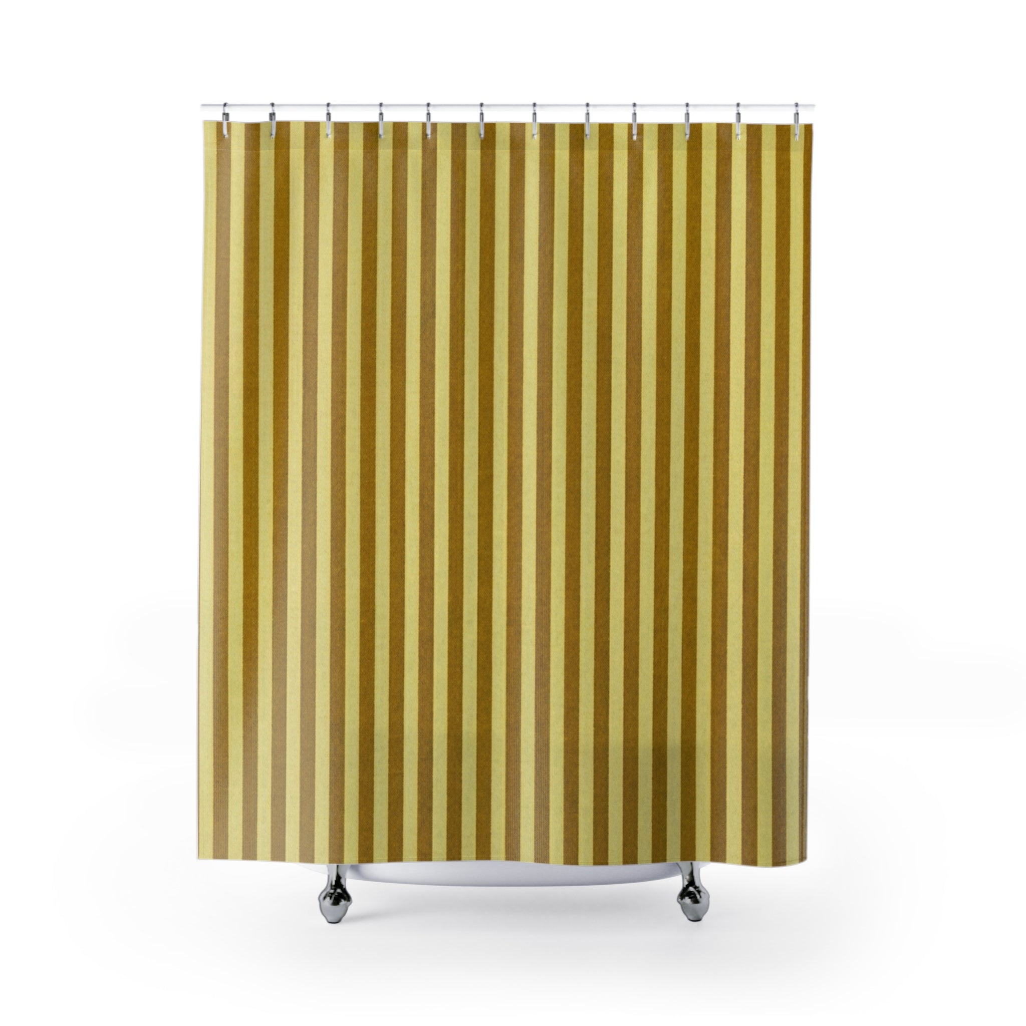 Mustard Yellow Vertical Stripe Shower Curtain | Retro Bathroom Decor