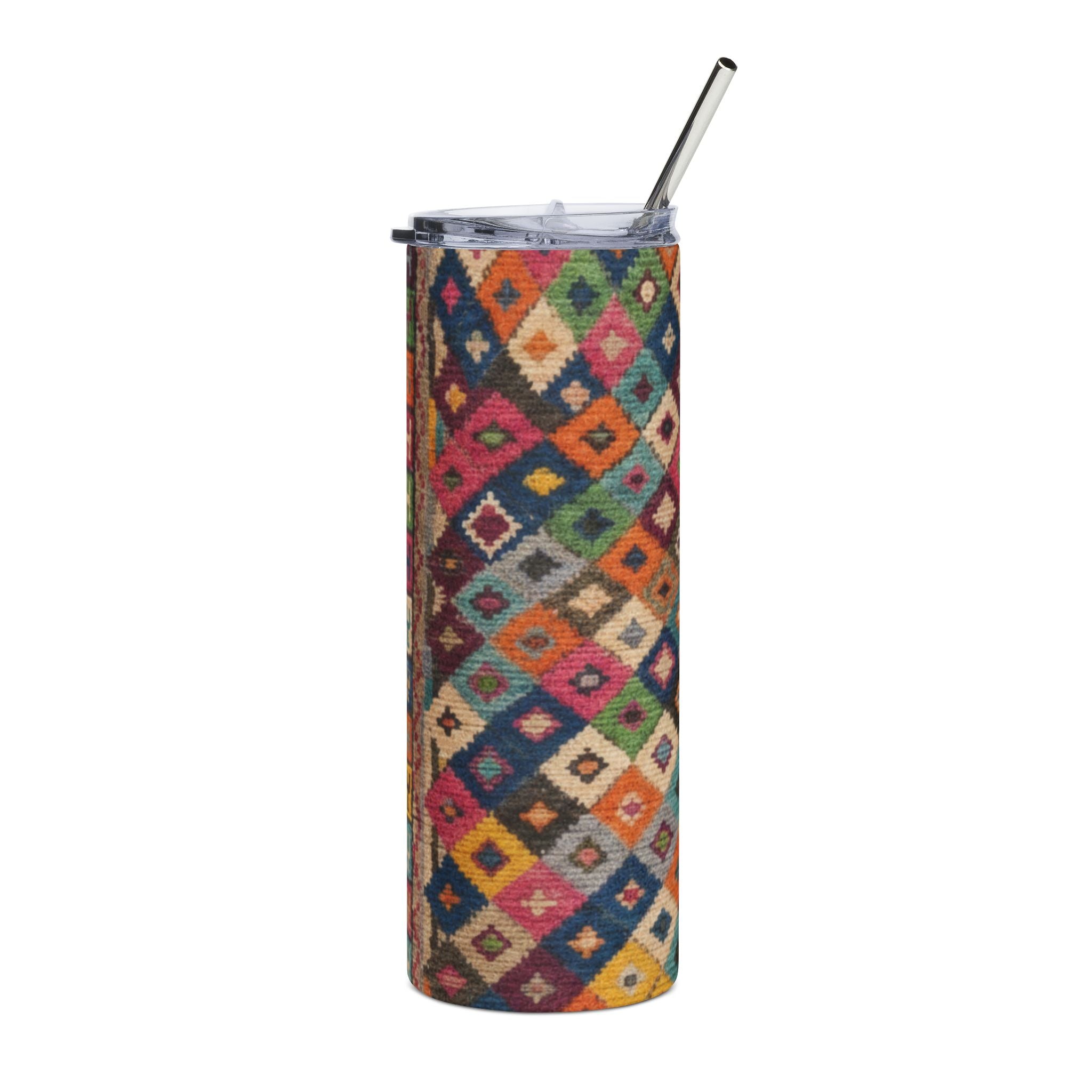 Colorful Kilim Diamond Pattern Tumbler | 20oz Stainless Steel Skinny Tumbler