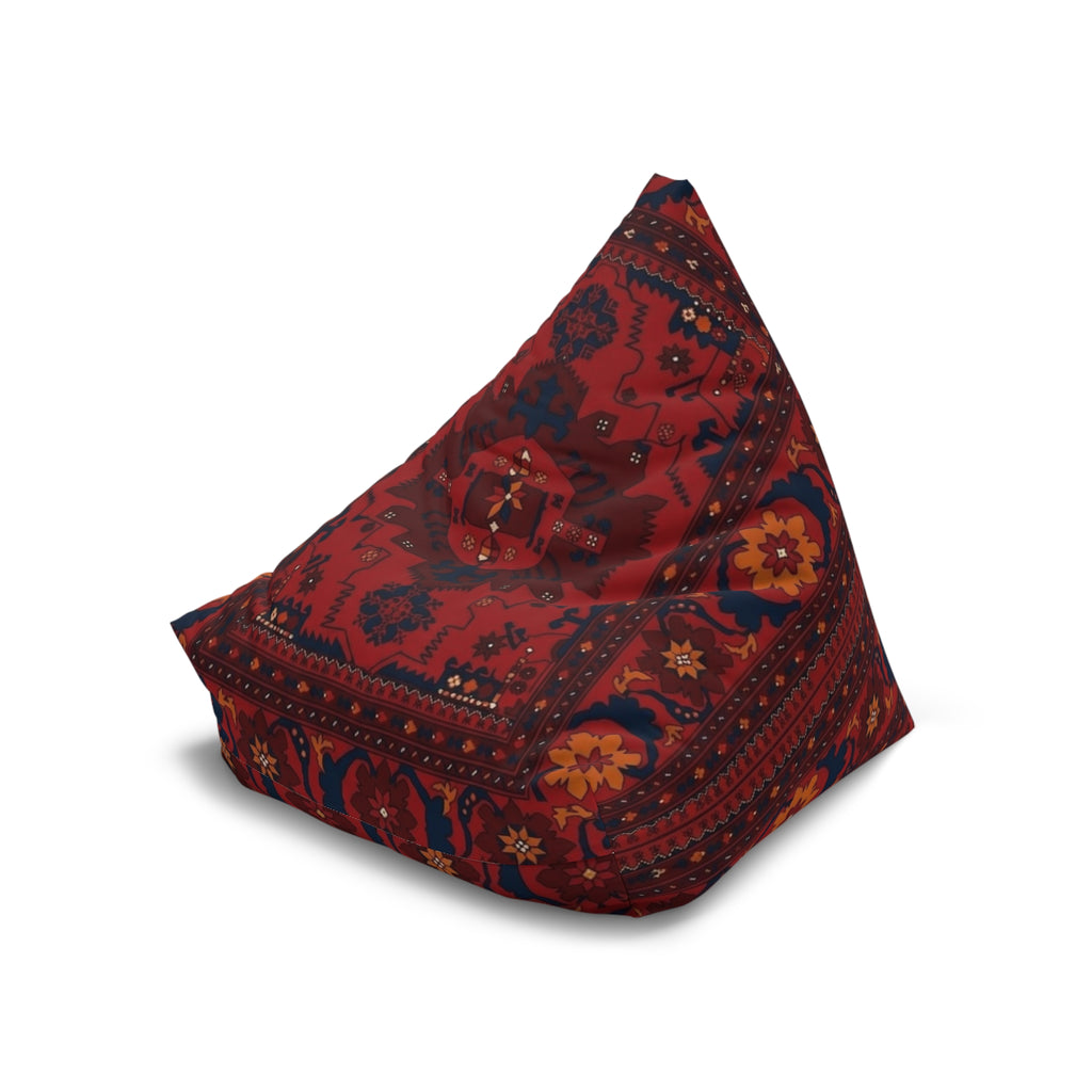 Red Persian Pattern Bean Bag, Boho Kilim Floor Pouf Cover