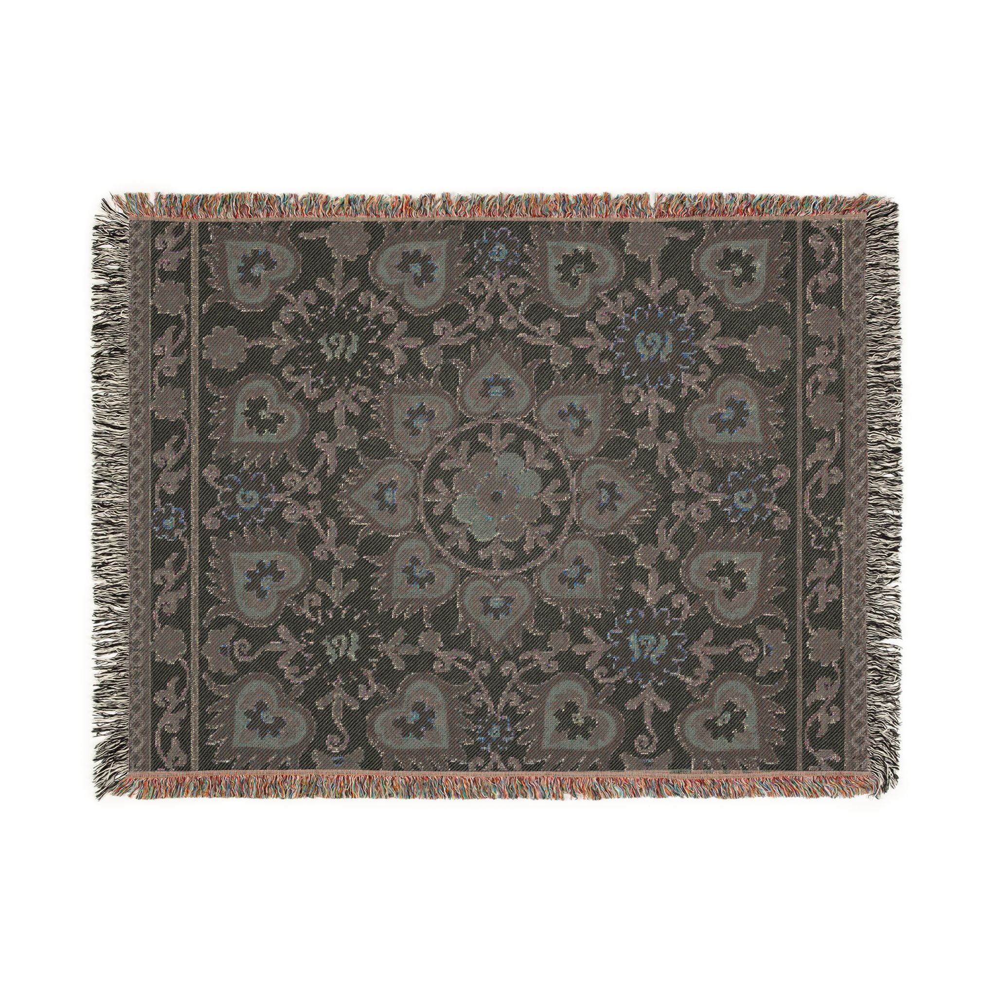 Vintage Persian Medallion Woven Blanket | Floral Kilim Throw