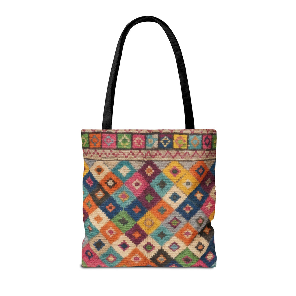 Colorful Kilim Diamond Pattern Tote Bag | Boho Tribal Aztec Shopper