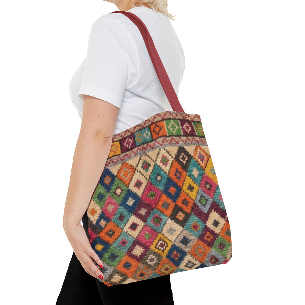 Colorful Kilim Diamond Pattern Tote Bag | Boho Tribal Aztec Shopper