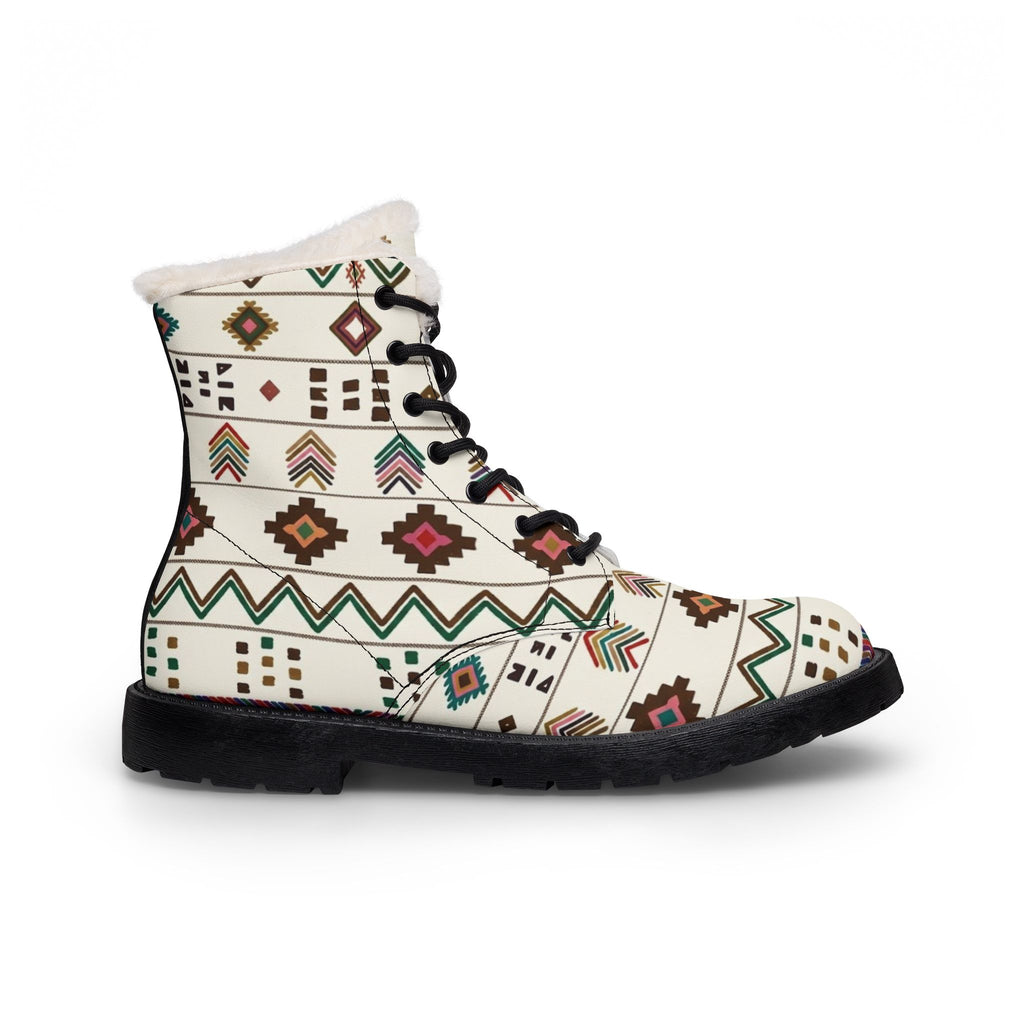 Boho Aztec Pattern Boots | Fur Lined Leather Ankle Boots