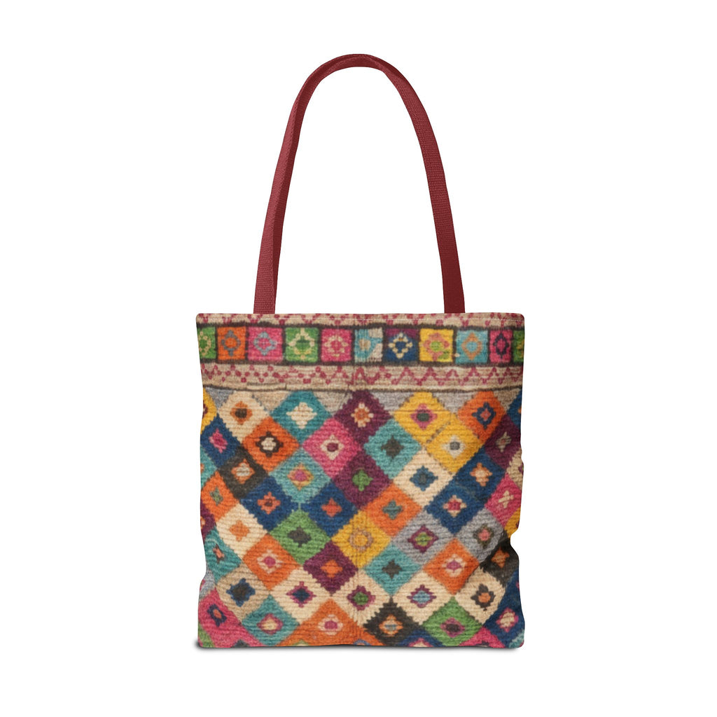 Colorful Kilim Diamond Pattern Tote Bag | Boho Tribal Aztec Shopper