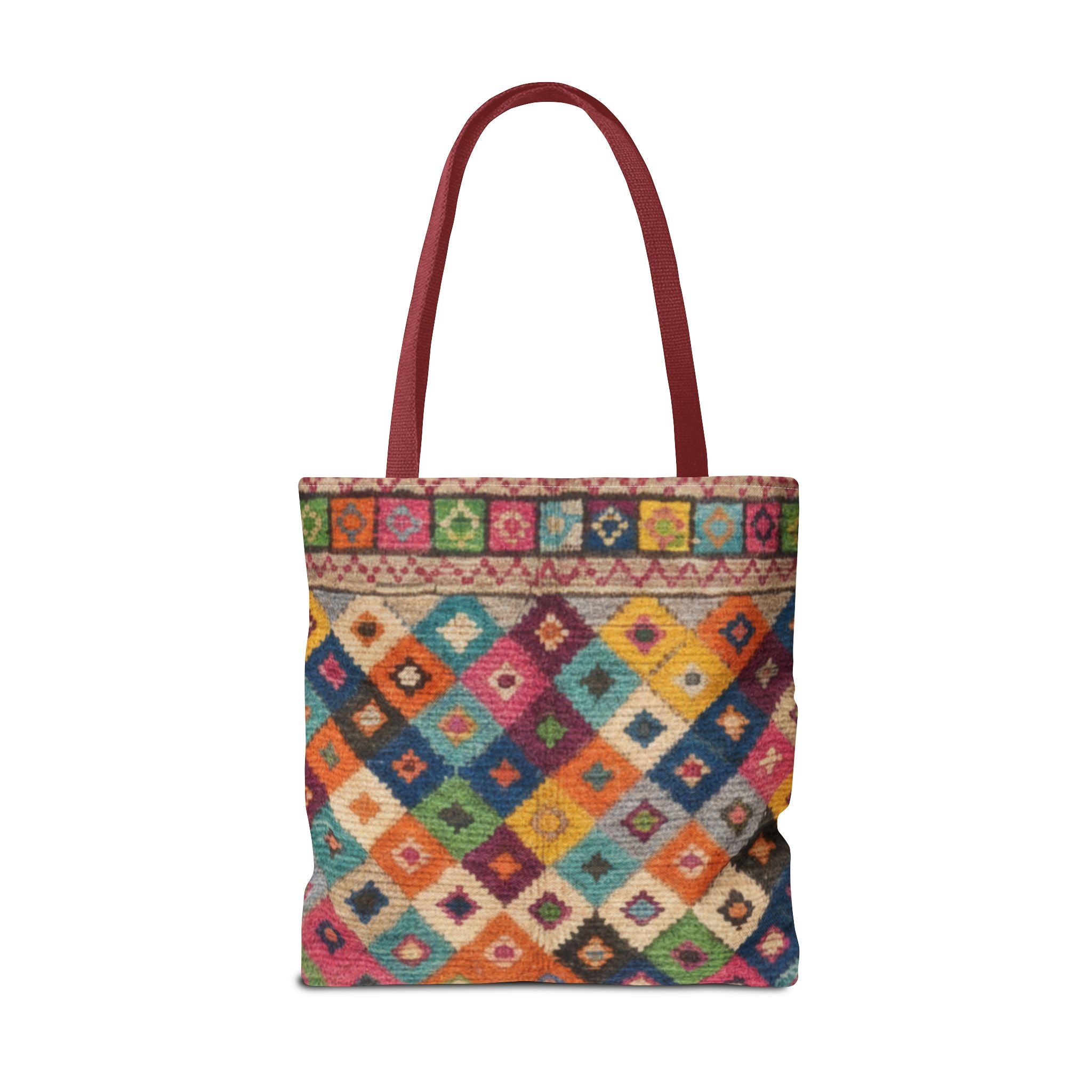 Colorful Kilim Diamond Pattern Tote Bag | Boho Tribal Aztec Shopper