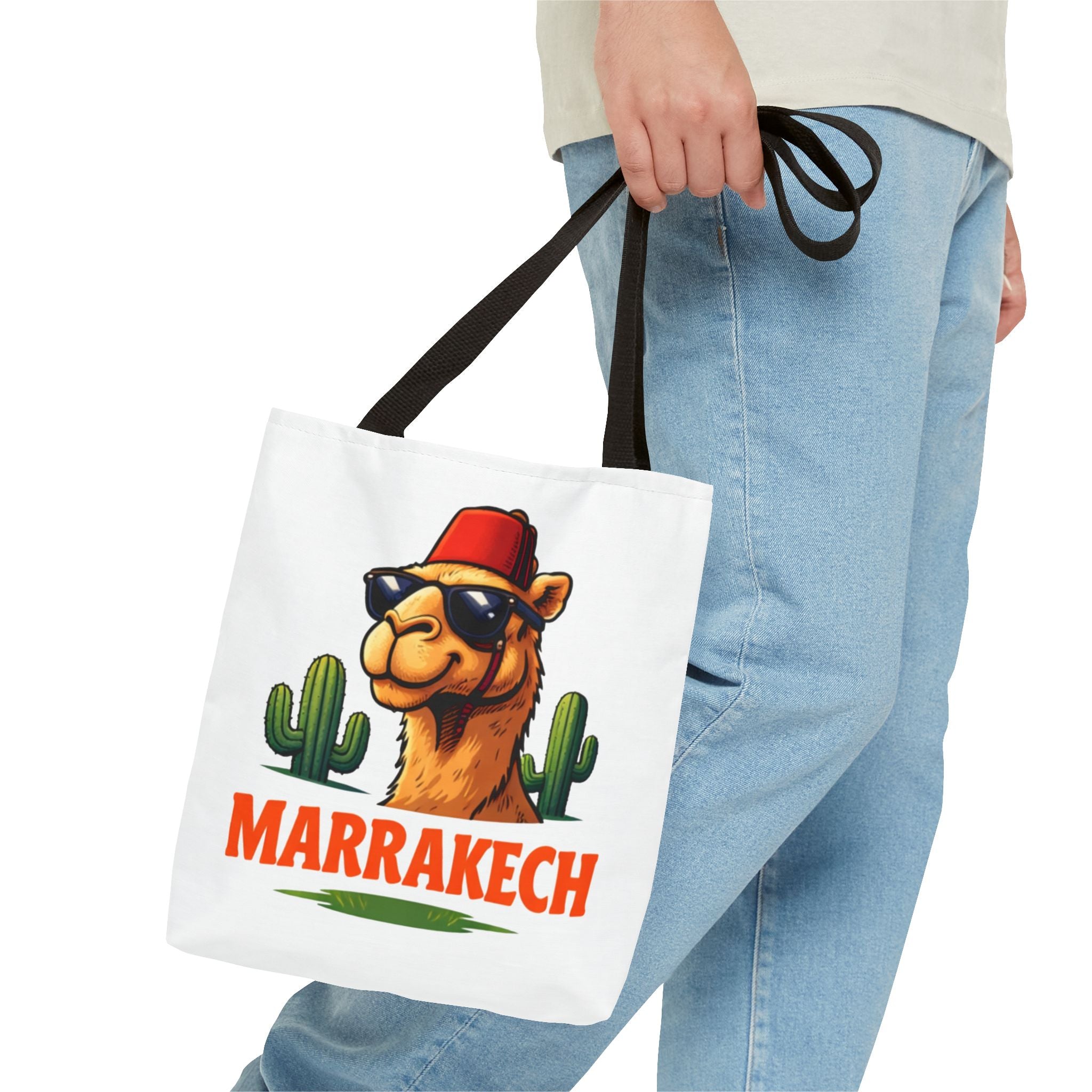 Marrakech Coco Chamelle Tote Bag — Cool Camel with Sunglasses Travel Tote