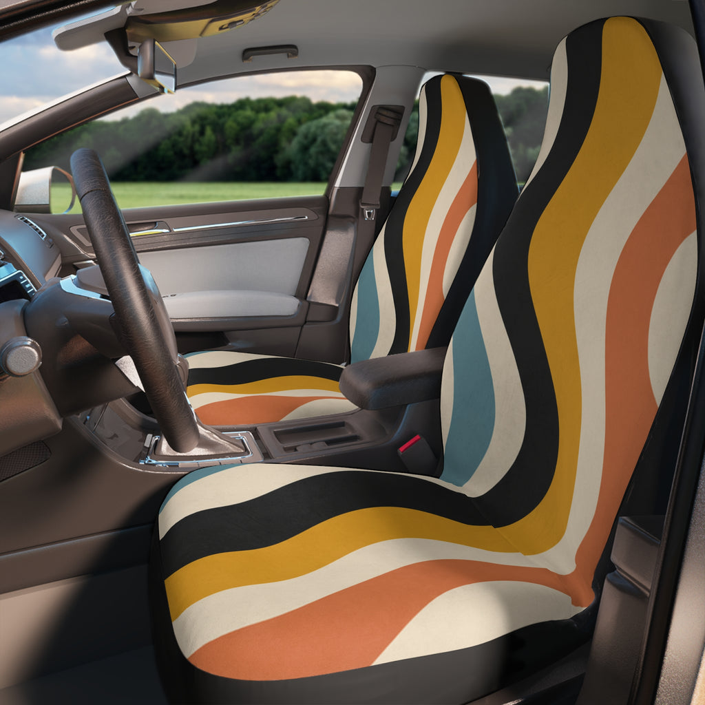 Retro Wavy Stripes Car Seat Covers | Abstract 70s Pattern