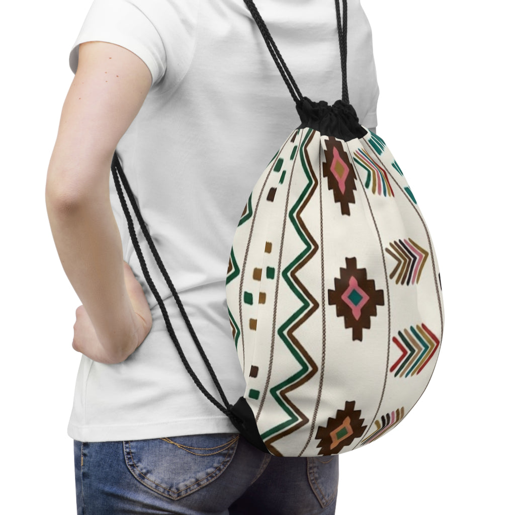Aztec Geometric Pattern Drawstring Bag | Tribal Chevron Diamond Stripe
