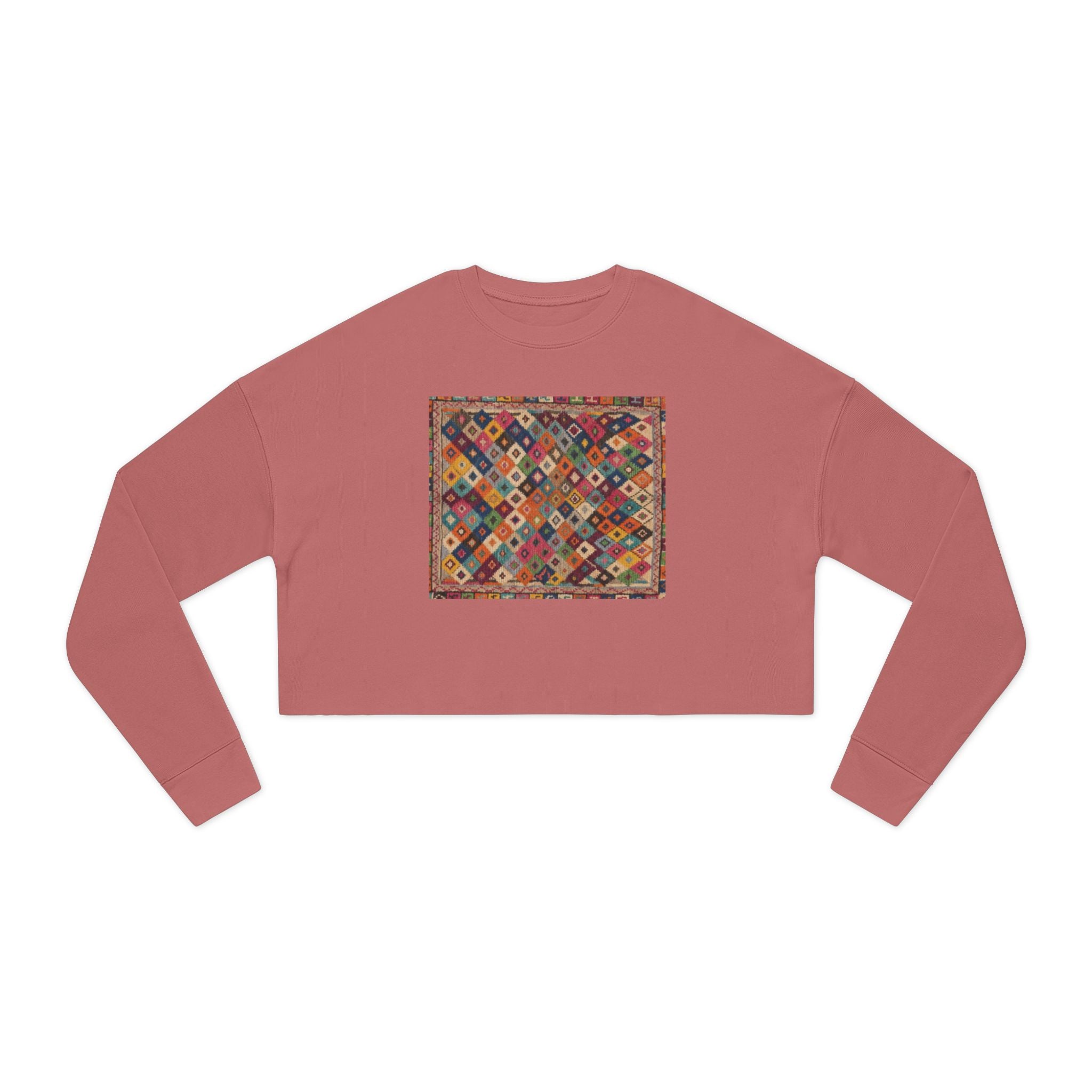Colorful Patchwork Quilt Cropped Sweatshirt | Boho Geometric Pattern