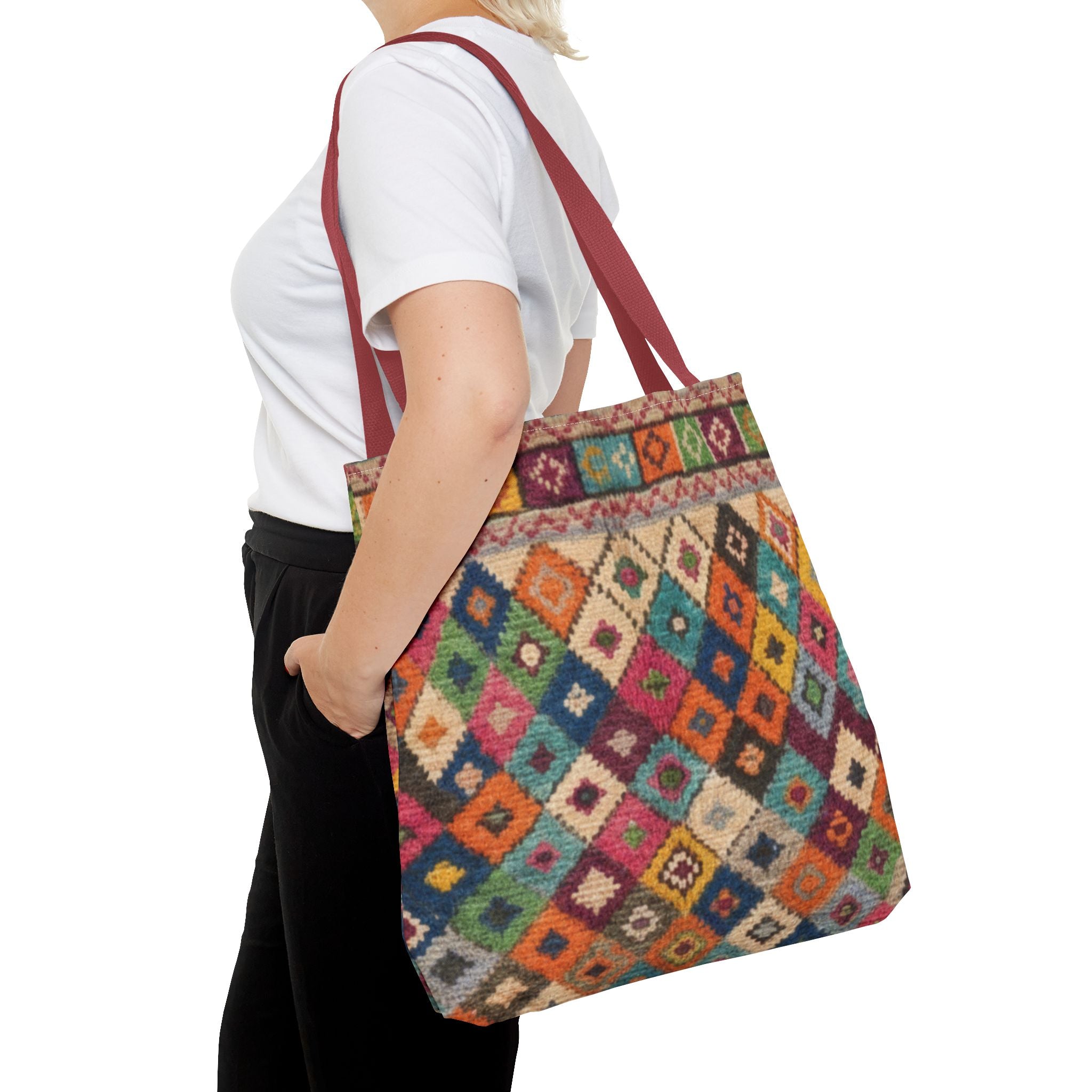 Colorful Kilim Diamond Pattern Tote Bag | Boho Tribal Aztec Shopper