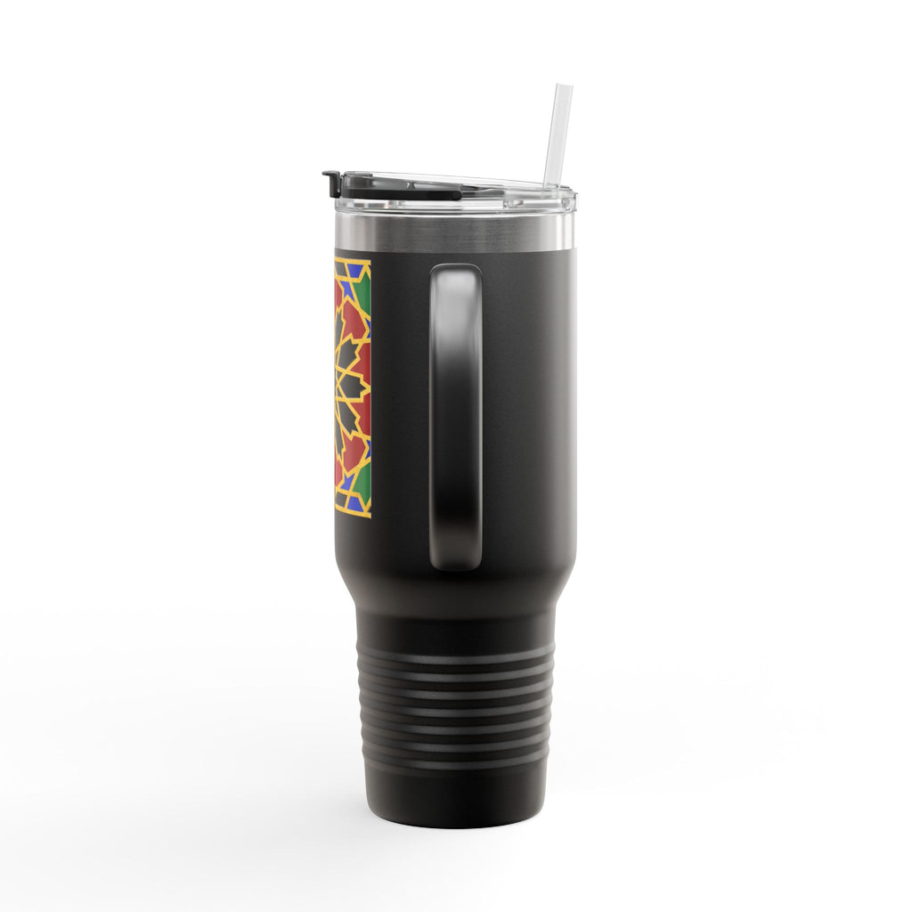 Moroccan Tile Floral Pattern Insulated Travel Mug 40oz | Boho Geometric Drink Tumbler