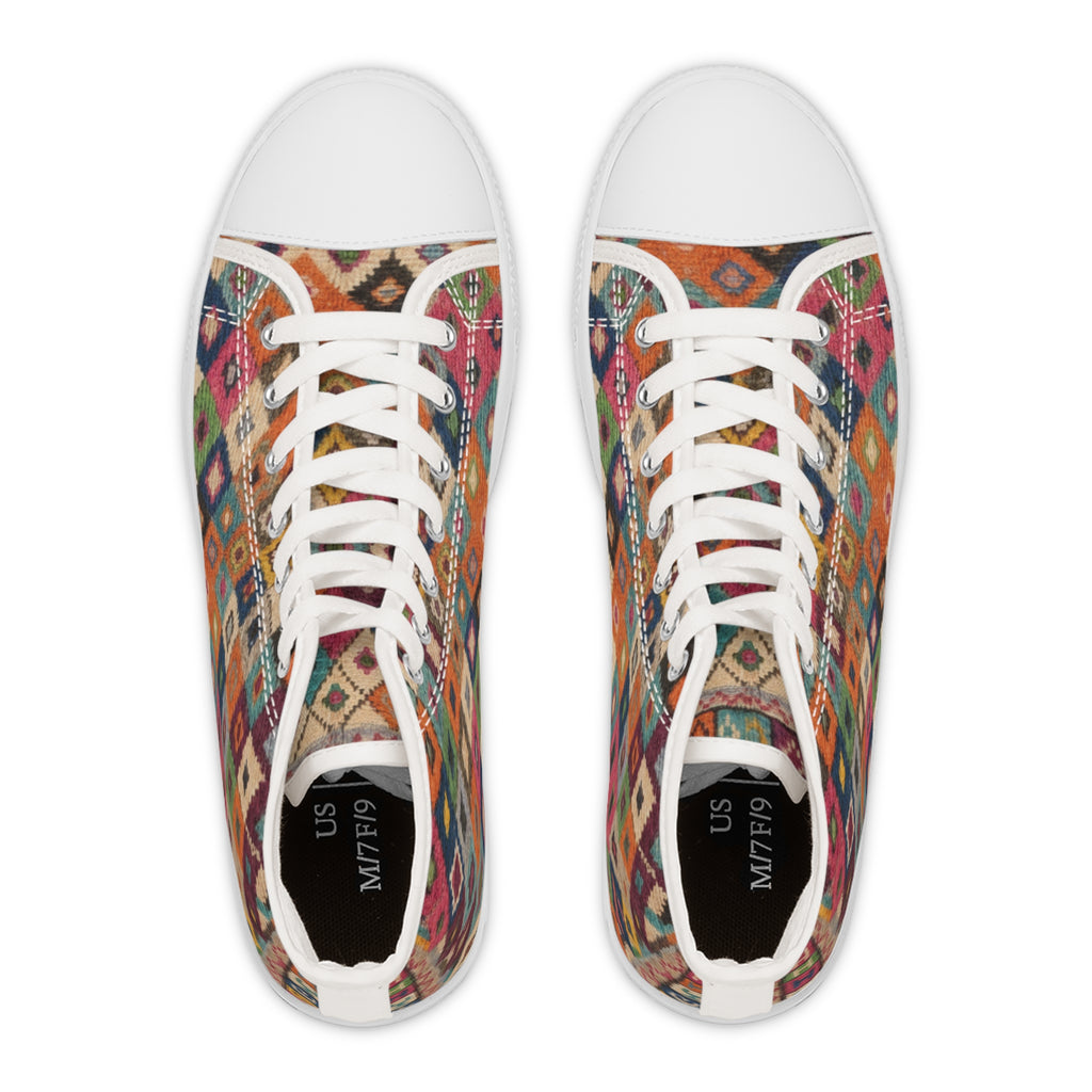 Colorful Kilim Pattern Women's High Top Sneakers | Boho Geometric Canvas