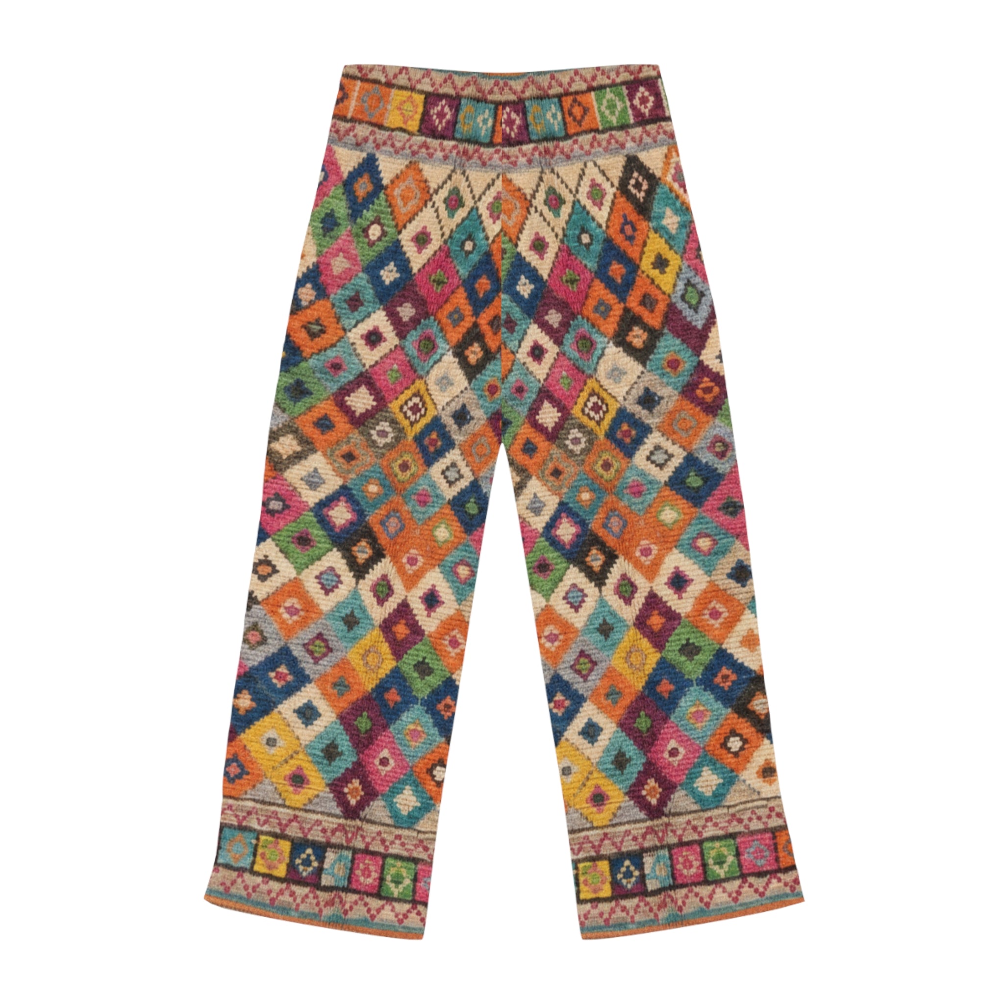 Colorful Diamond Quilt Moroccan Pattern Pants | Boho Geometric Lounge