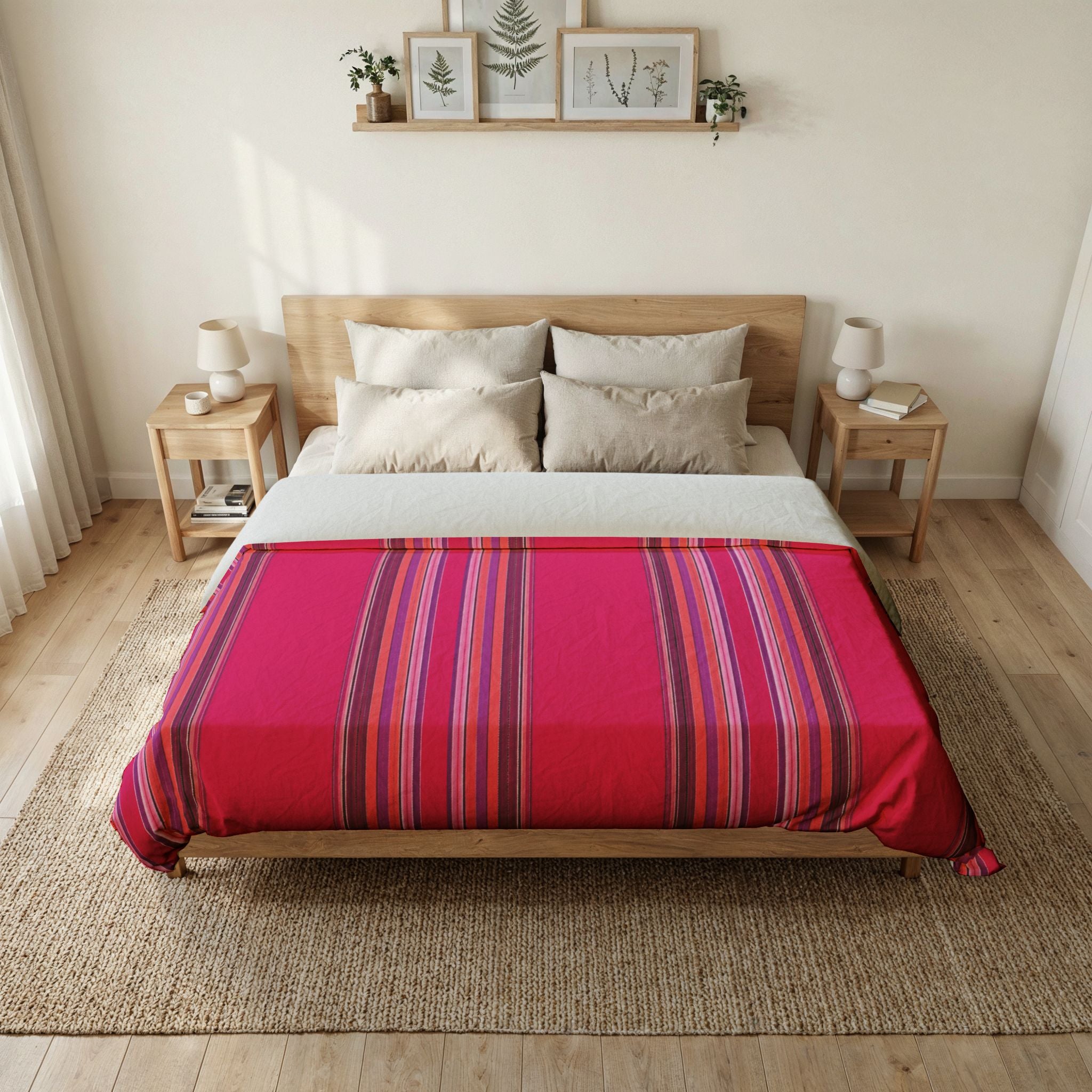 Pink Striped Cotton Duvet Cover | Bright Vertical Stripe Bedding