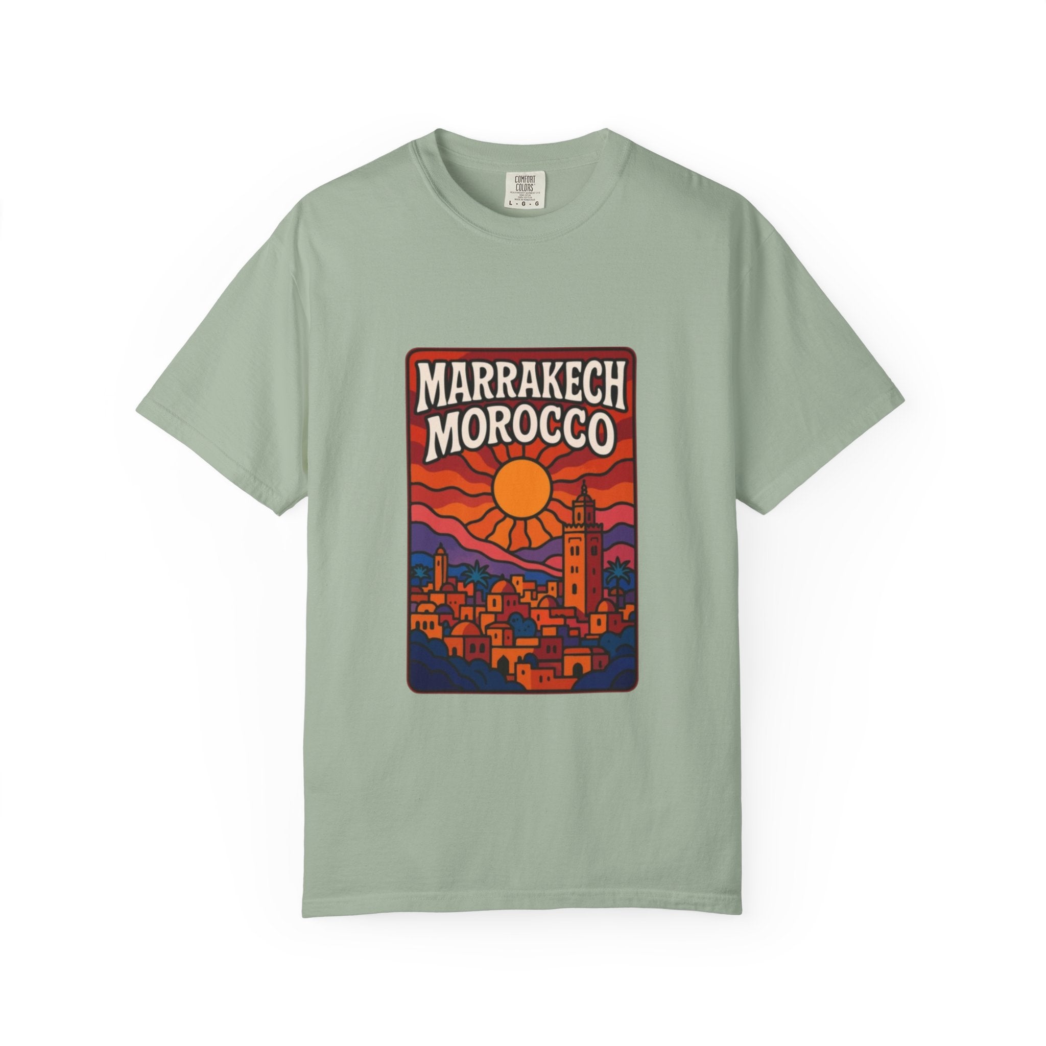 Marrakech Morocco Sunset Illustration T-Shirt | Moroccan Cityscape Tee