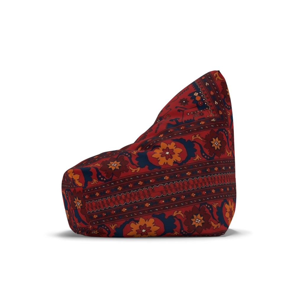 Red Persian Pattern Bean Bag, Boho Kilim Floor Pouf Cover