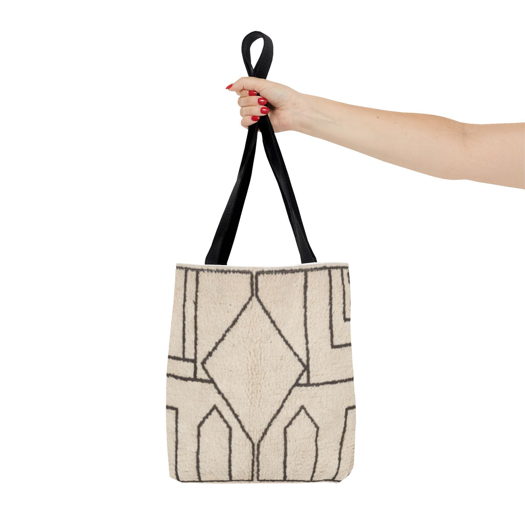 Neutral Geometric Diamond Pattern Tote Bag | Minimal Line Art