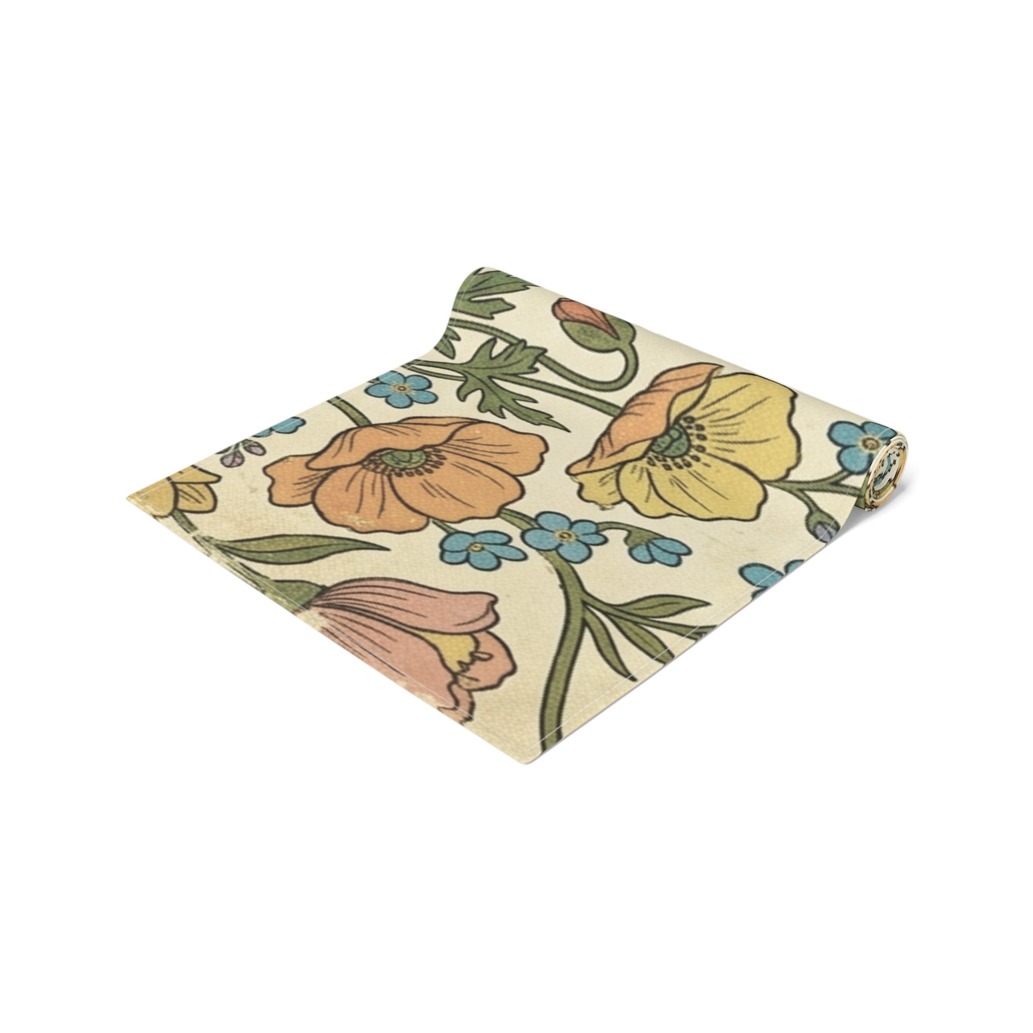 Vintage Floral Spring Table Runner | Poppy & Rose Botanical Design