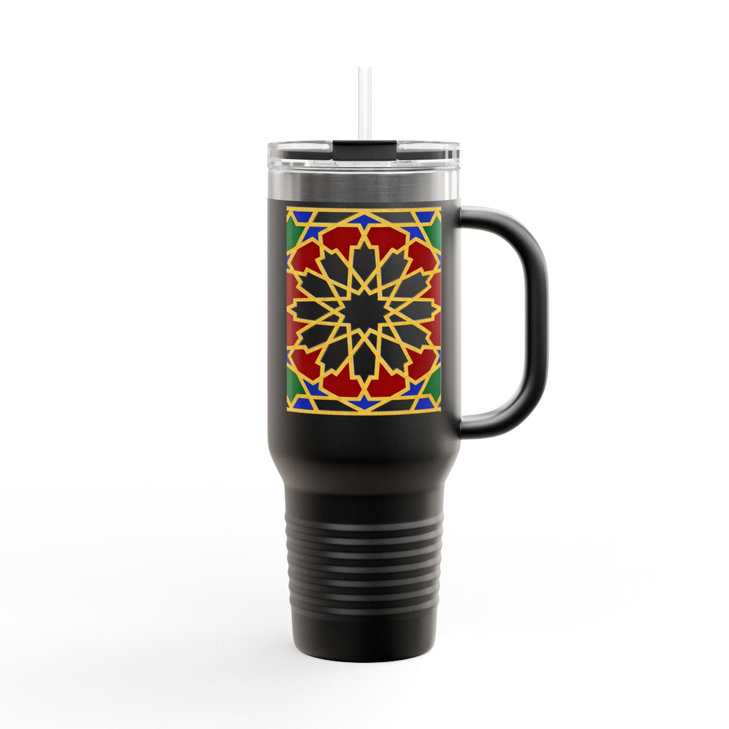 Moroccan Tile Floral Pattern Insulated Travel Mug 40oz | Boho Geometric Drink Tumbler