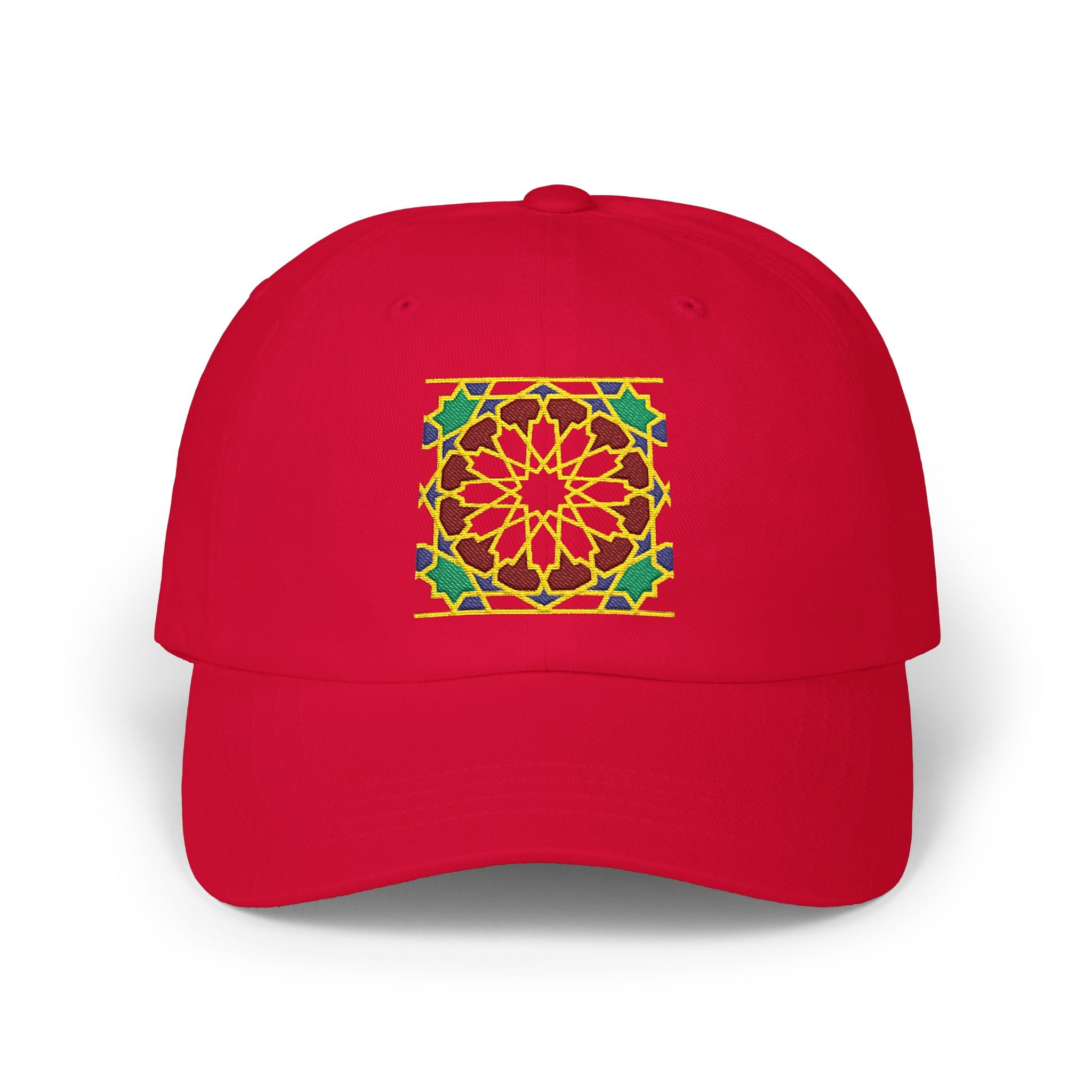 Floral Moroccan Mosaic Embroidered Dad Cap | White Cotton Baseball Hat