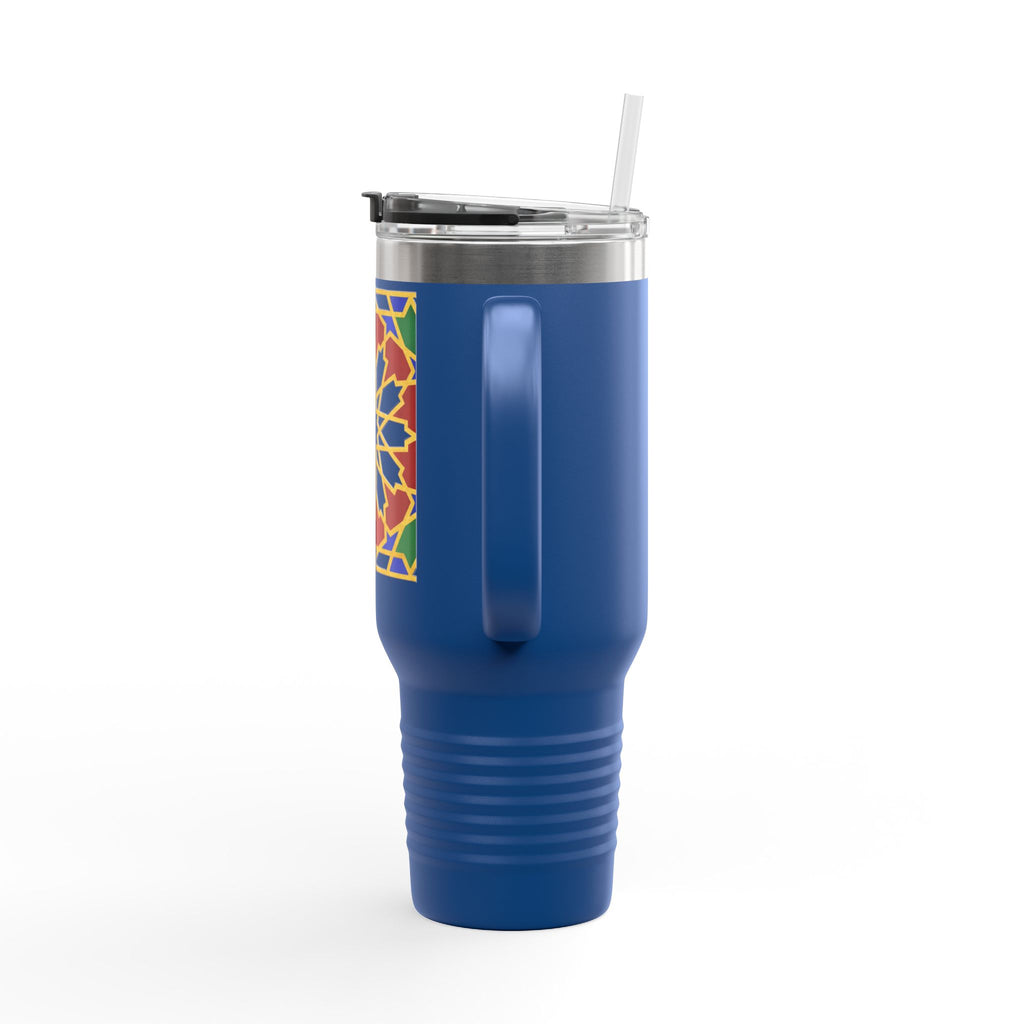 Moroccan Tile Floral Pattern Insulated Travel Mug 40oz | Boho Geometric Drink Tumbler