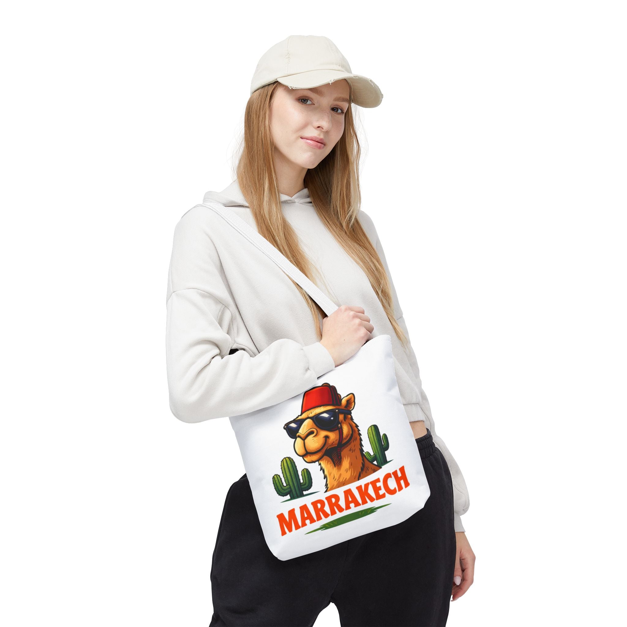 Marrakech Coco Chamelle Tote Bag — Cool Camel with Sunglasses Travel Tote