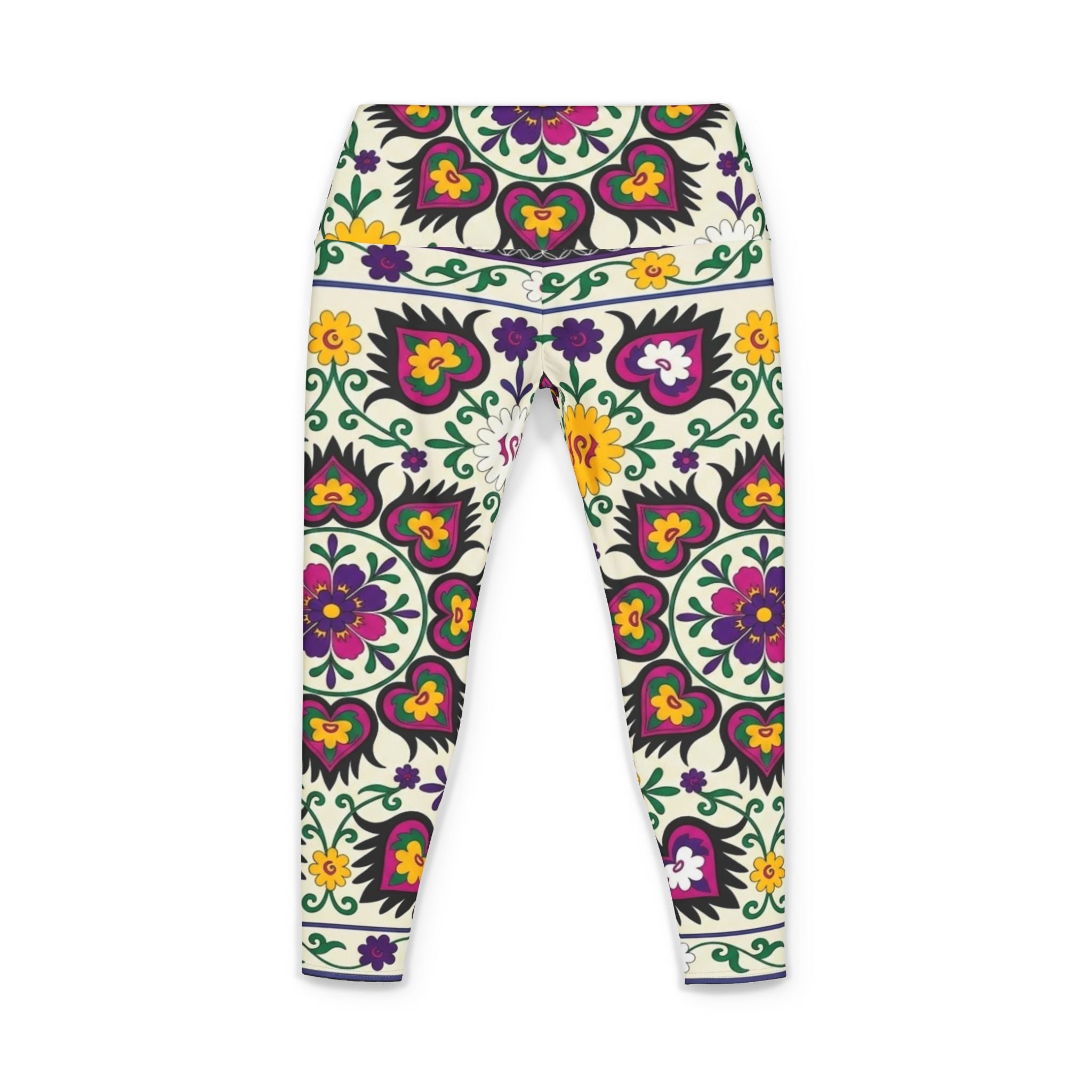 Floral Folk Art Pattern Yoga Pants | Colorful Boho Leggings