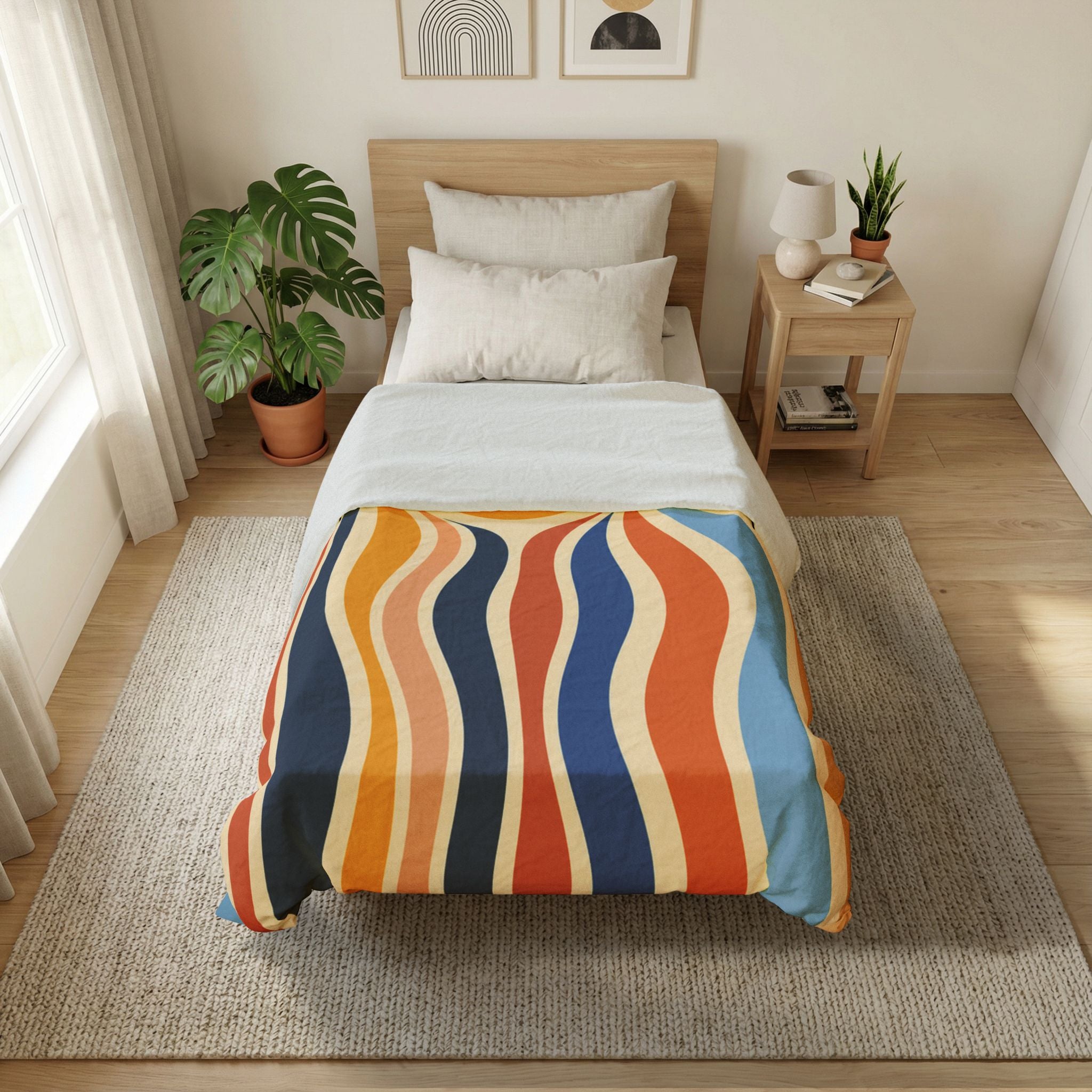 Retro Sunburst Bedding duvet cover | Mid Century Modern abstract waves