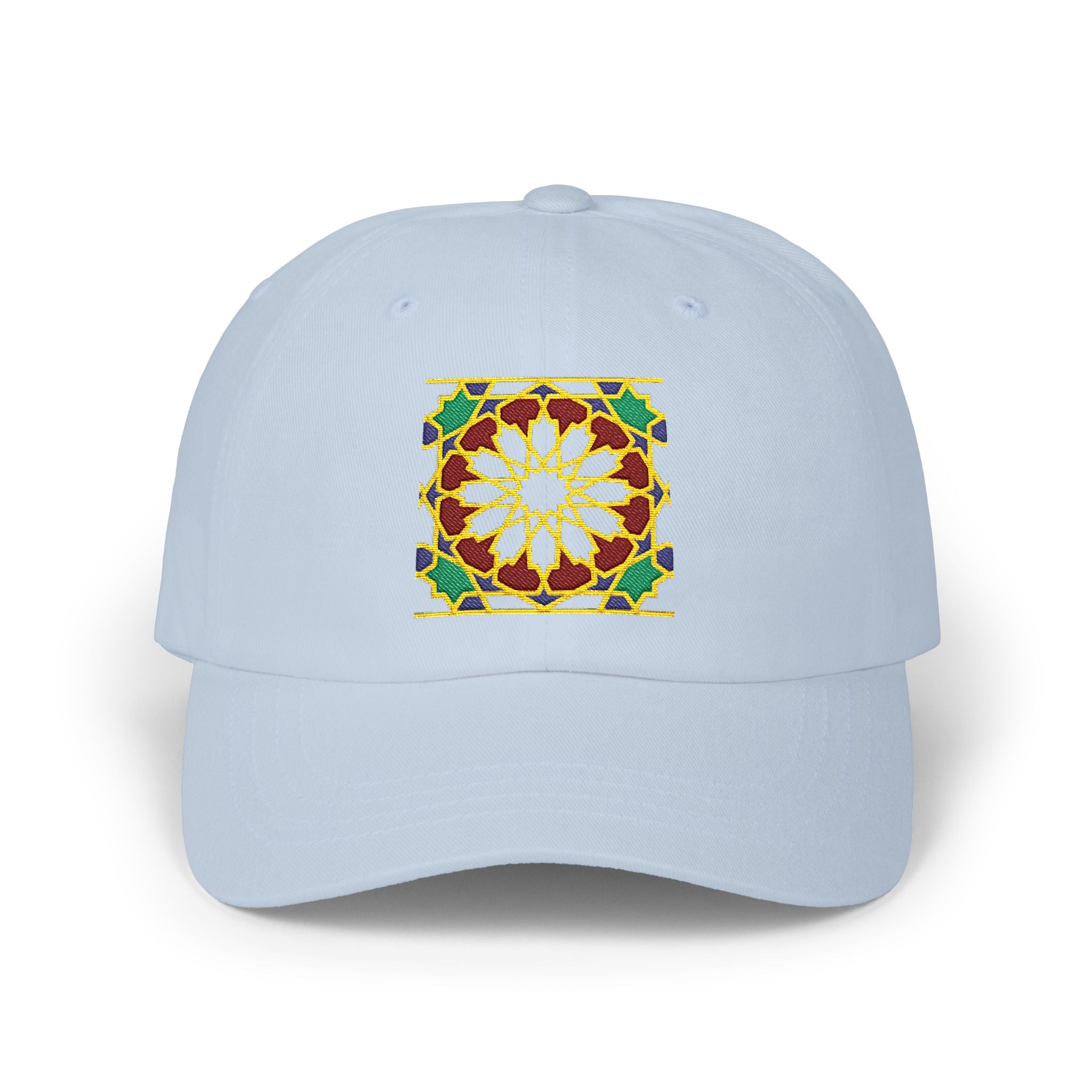 Floral Moroccan Mosaic Embroidered Dad Cap | White Cotton Baseball Hat
