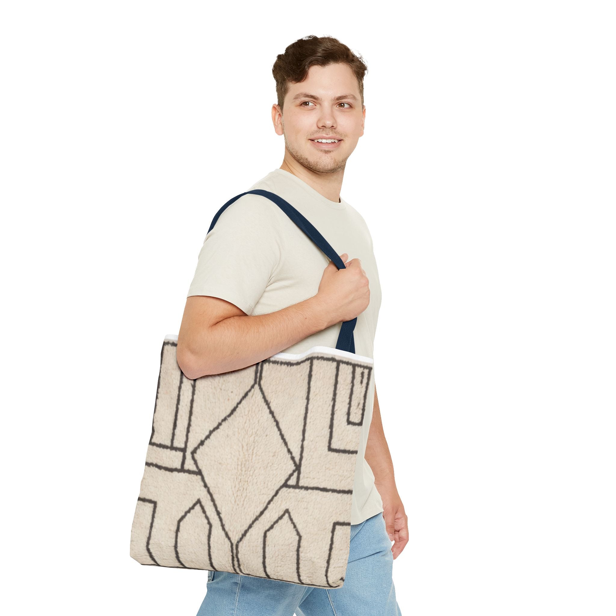 Neutral Geometric Diamond Pattern Tote Bag | Minimal Line Art