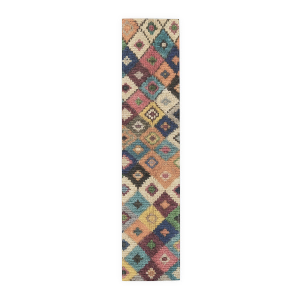 Colorful Kilim Diamond Pattern Table Runner | Cotton Poly