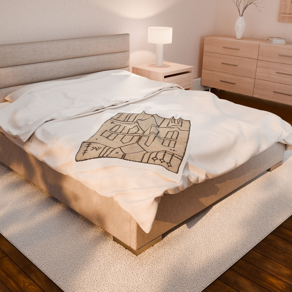 Neutral Geometric Tribal Pattern Velveteen Plush Blanket | Boho Minimalist Throw