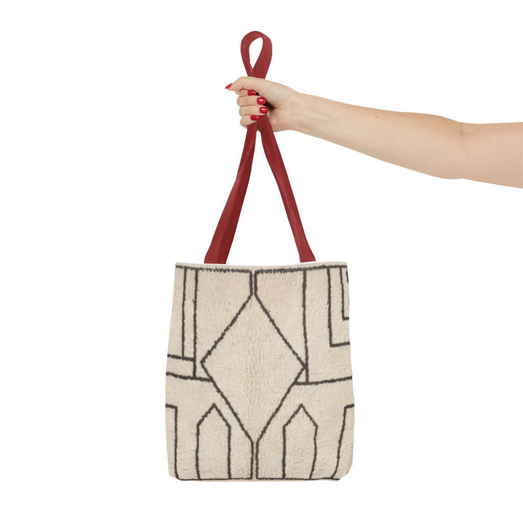 Neutral Geometric Diamond Pattern Tote Bag | Minimal Line Art