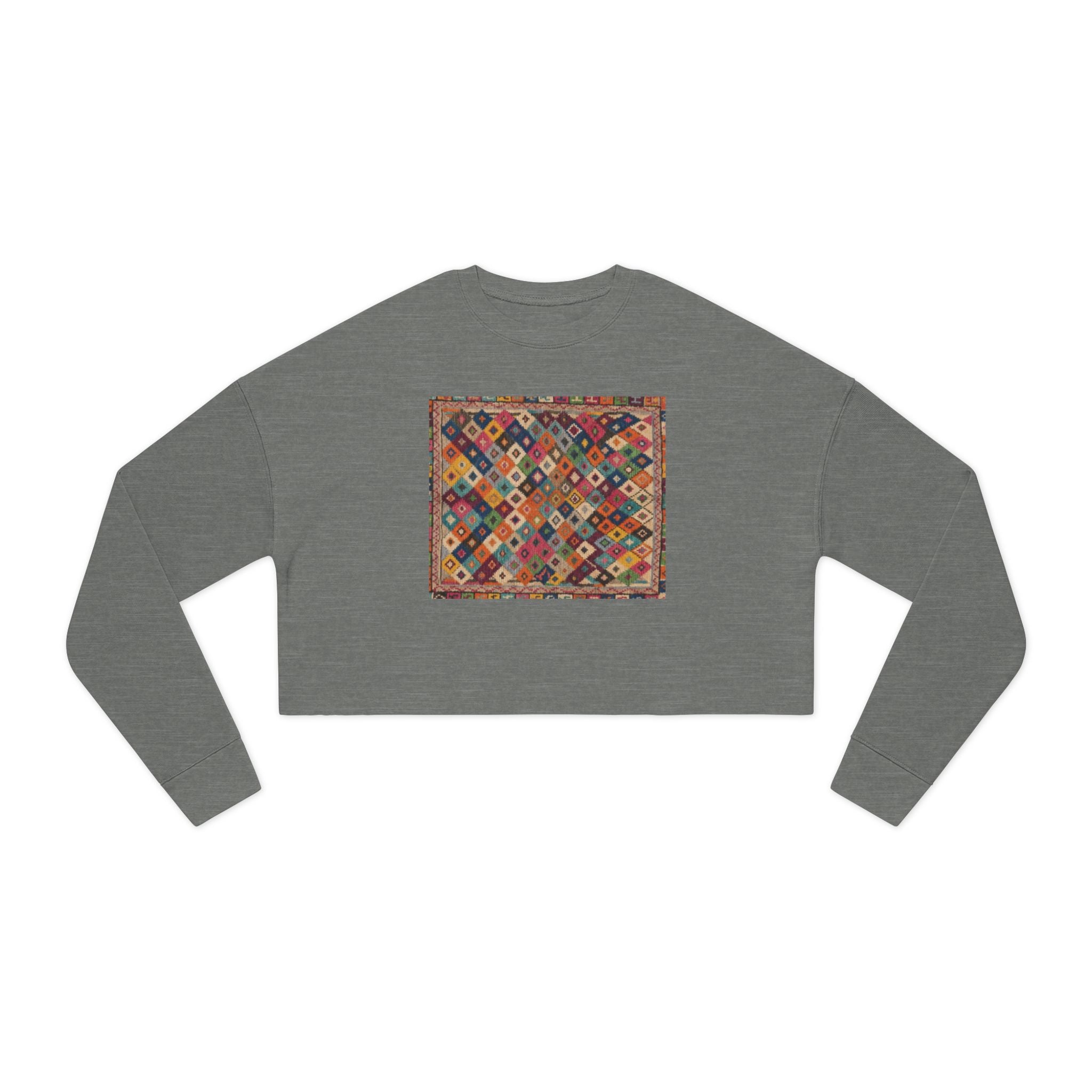 Colorful Patchwork Quilt Cropped Sweatshirt | Boho Geometric Pattern