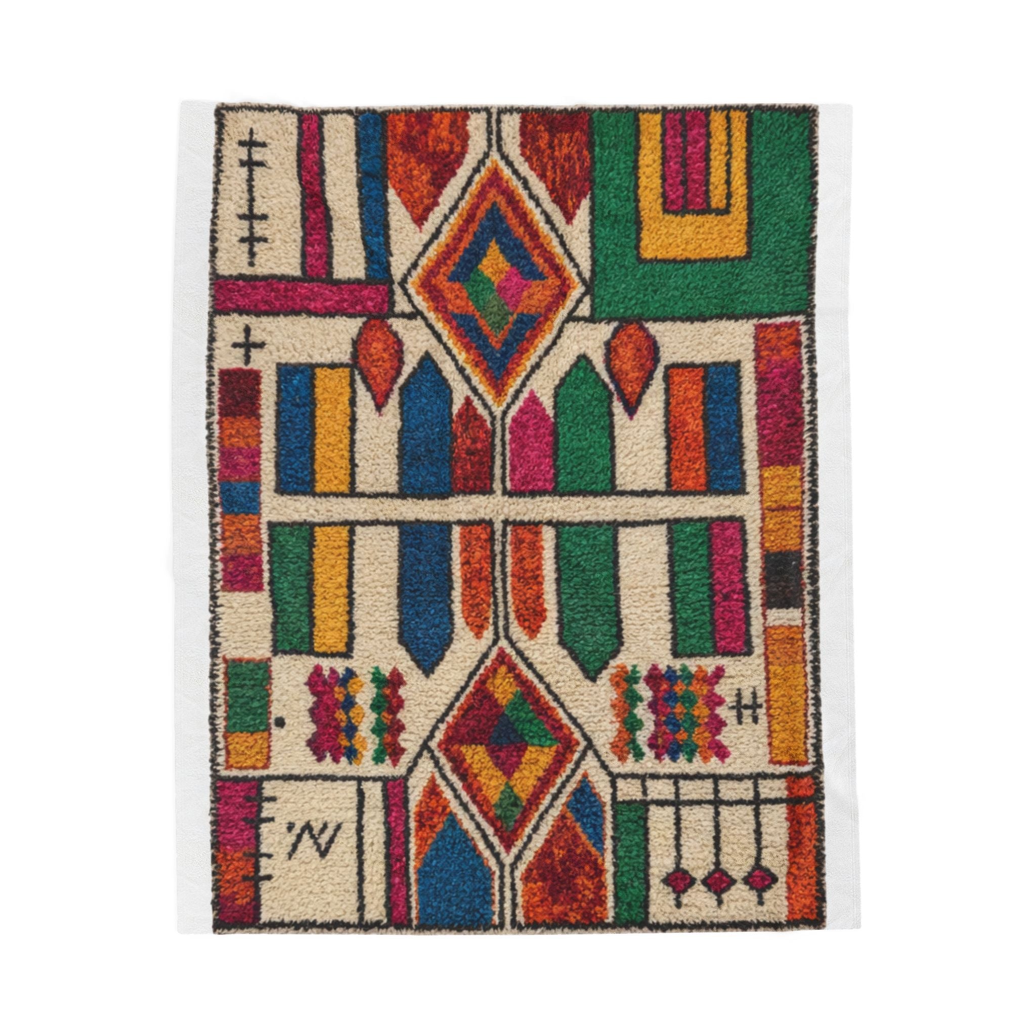 Colorful Geometric Moroccan Berber Pattern Blanket | Boho Kilim Design Throw