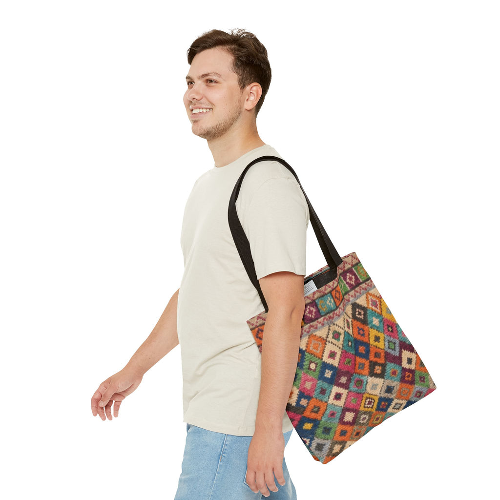Colorful Kilim Diamond Pattern Tote Bag | Boho Tribal Aztec Shopper