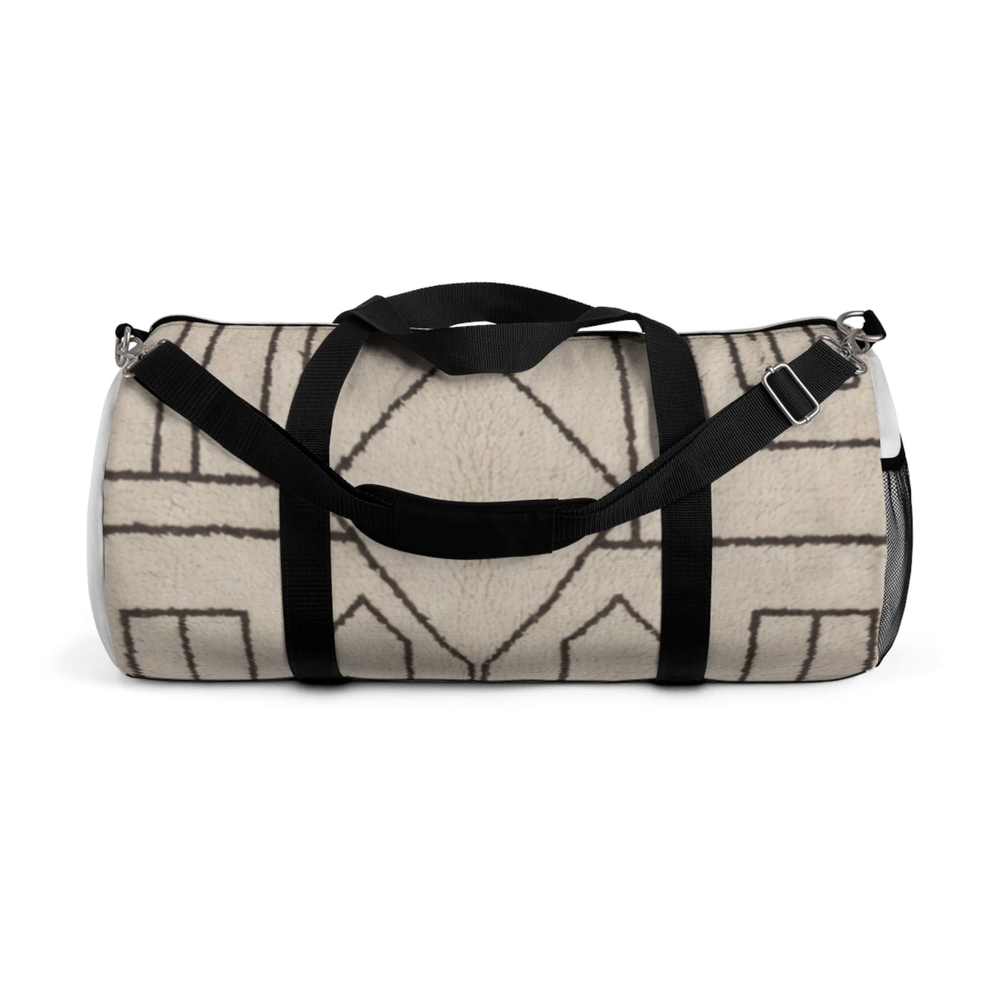 Neutral Geometric Pattern Duffel Bag | Minimalist Travel Tote