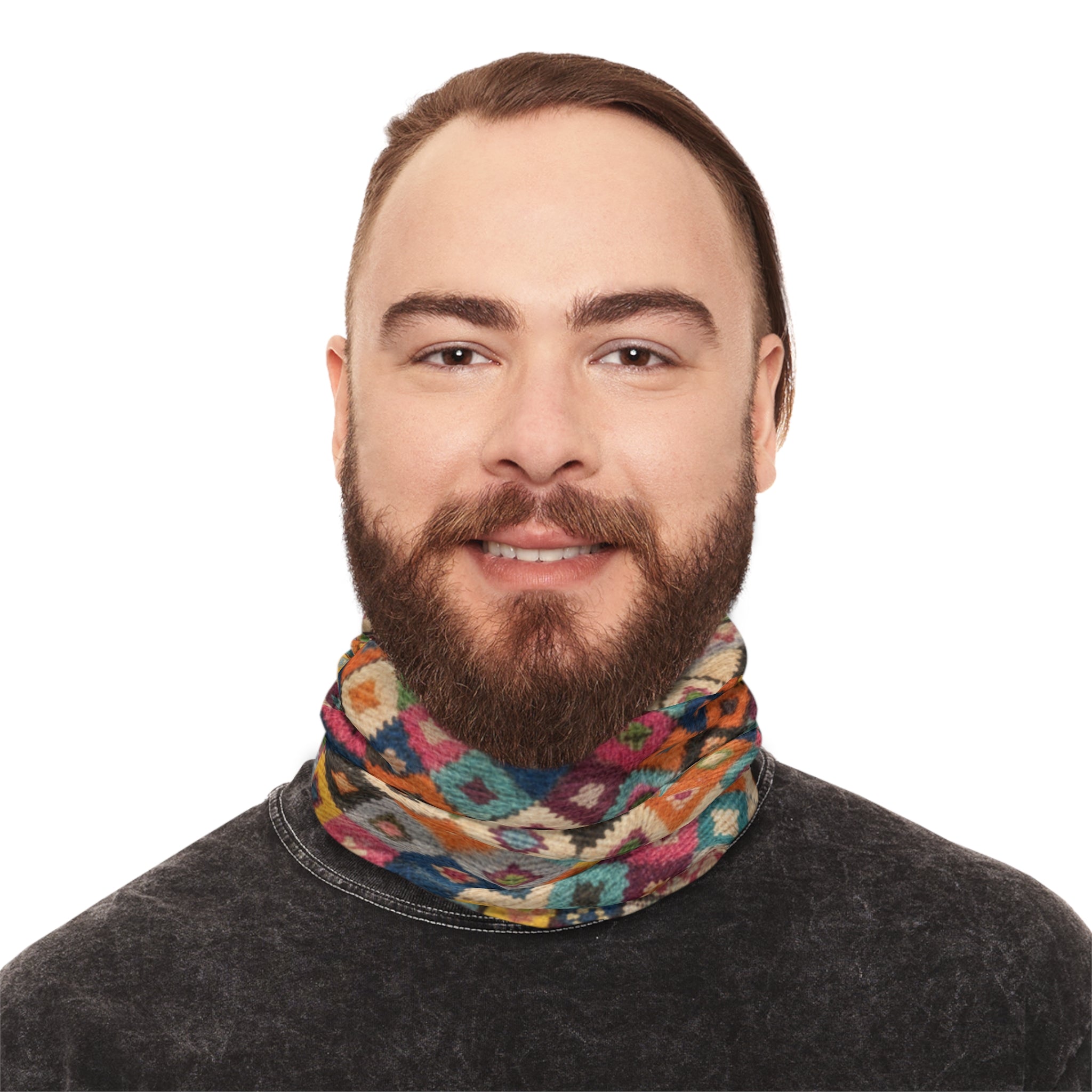Colorful Kilim Diamond Pattern Neck Gaiter | Boho Aztec Scarf