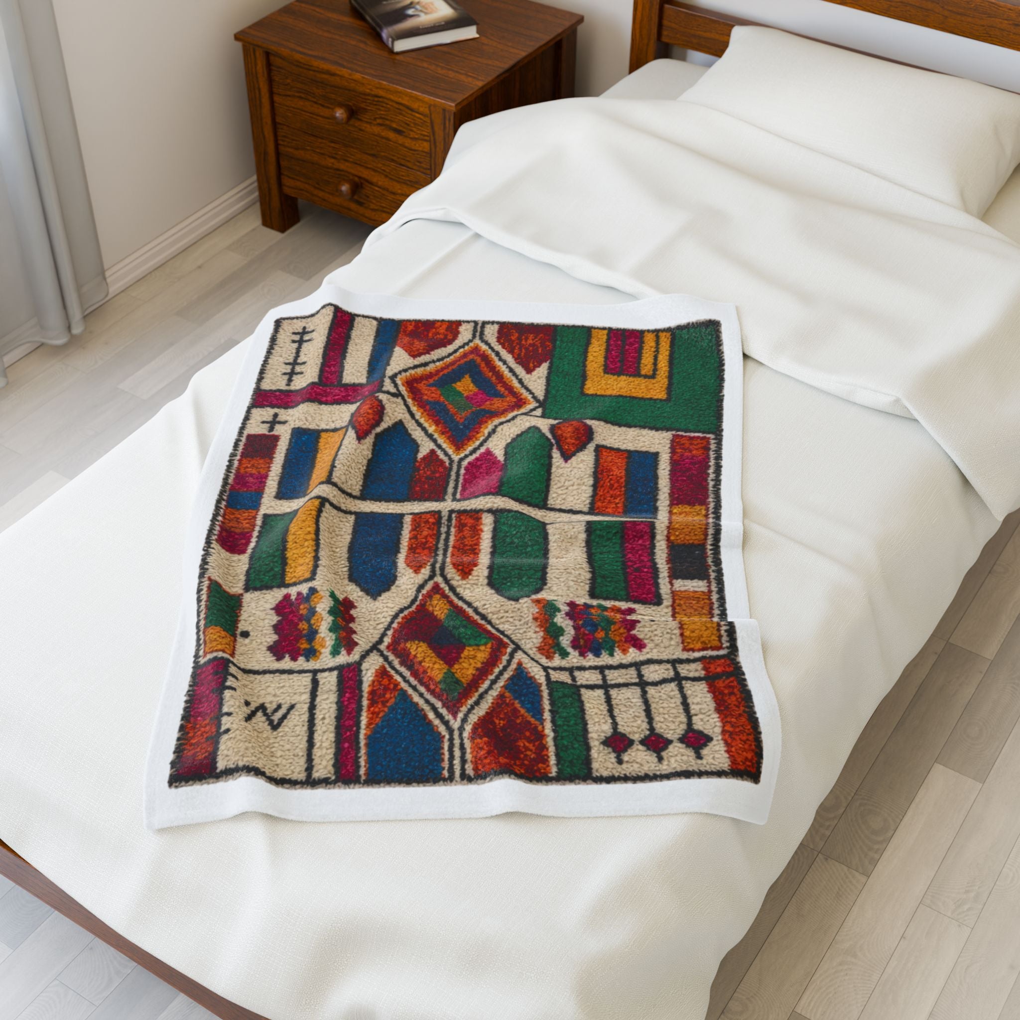 Colorful Geometric Moroccan Berber Pattern Blanket | Boho Kilim Design Throw
