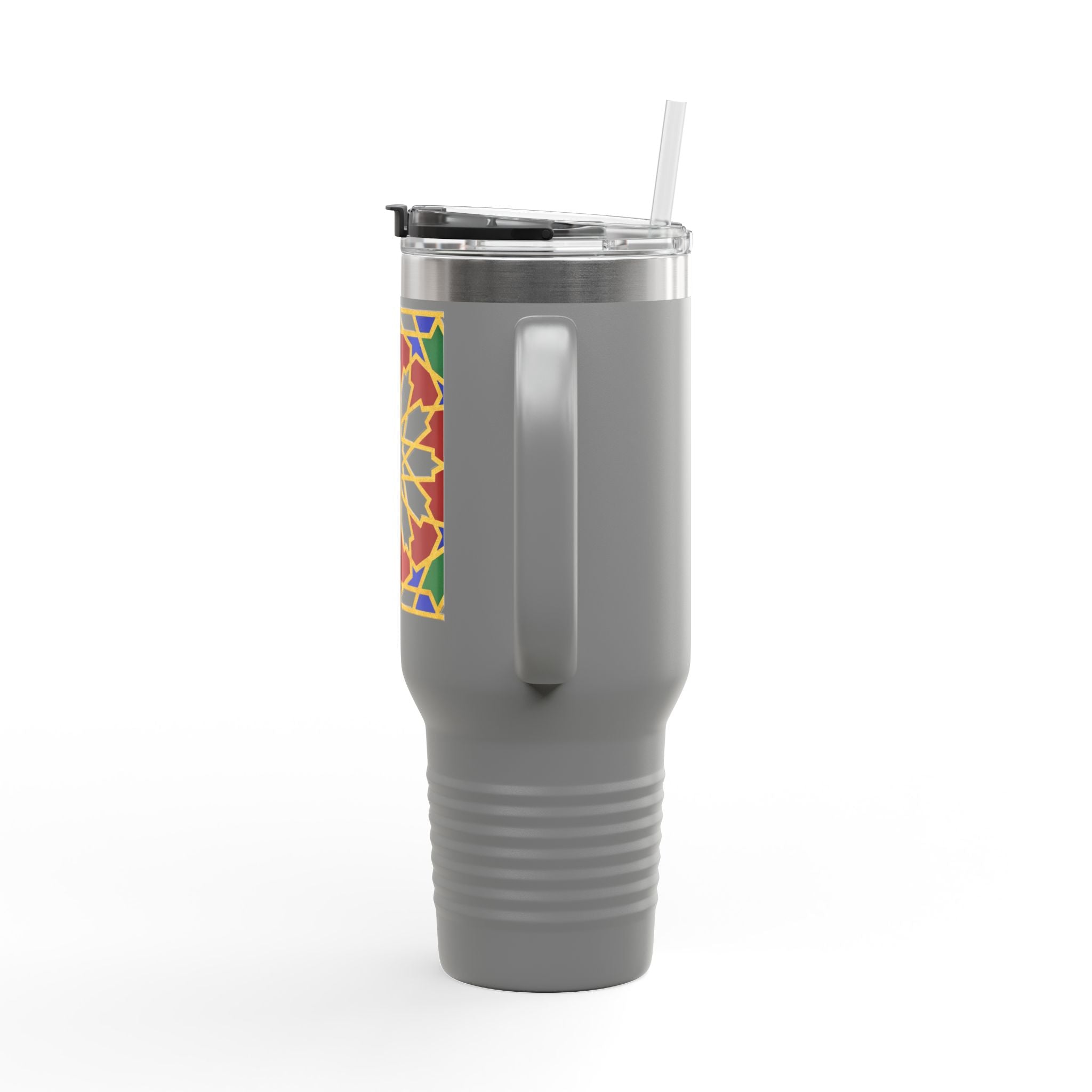 Moroccan Tile Floral Pattern Insulated Travel Mug 40oz | Boho Geometric Drink Tumbler