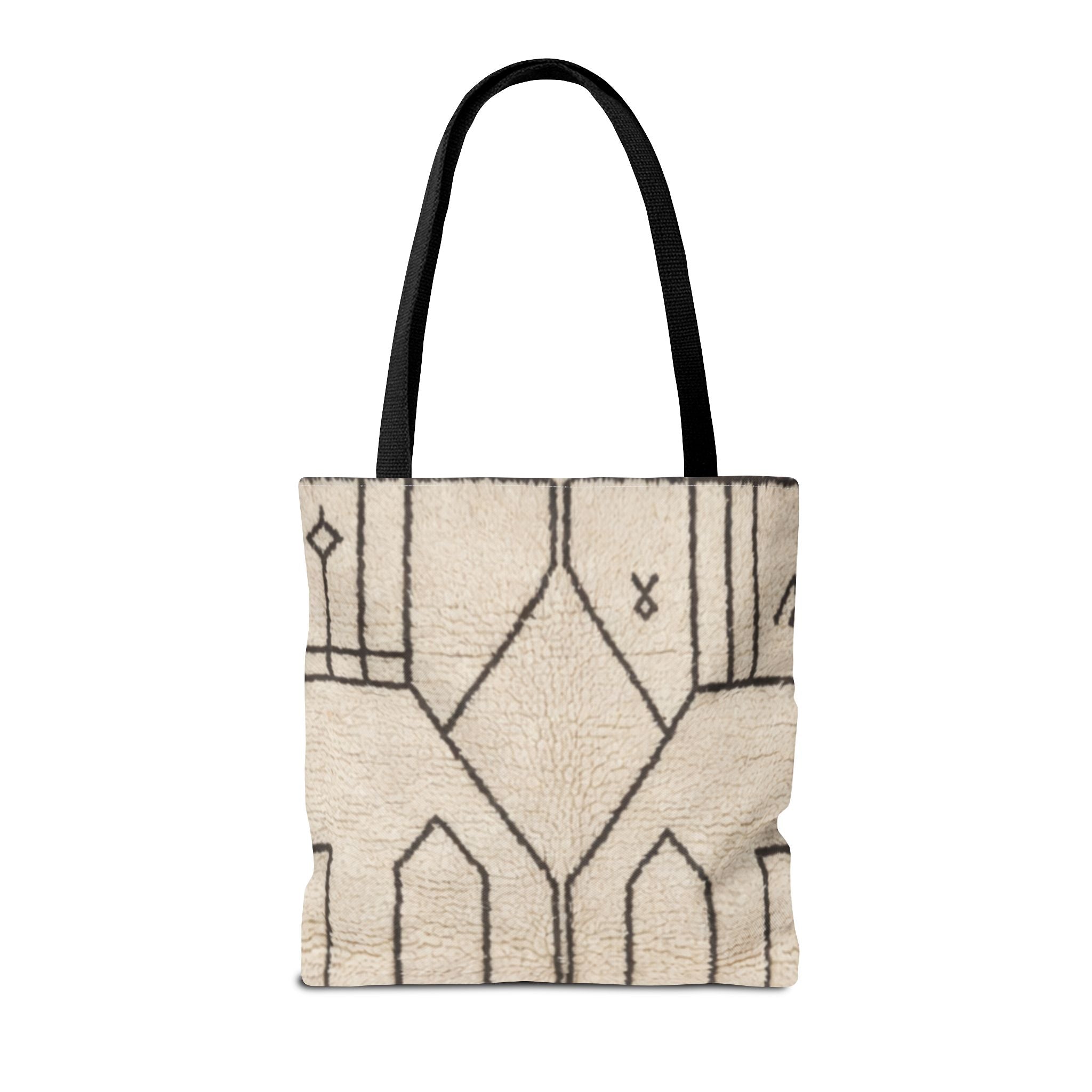 Neutral Geometric Diamond Pattern Tote Bag | Minimal Line Art