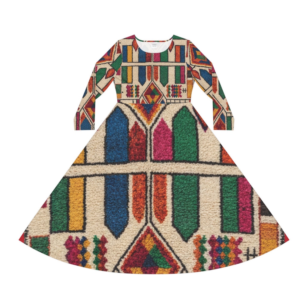 Geometric Moroccan Berber Pattern Dress | Long Sleeve AOP Skater Dress