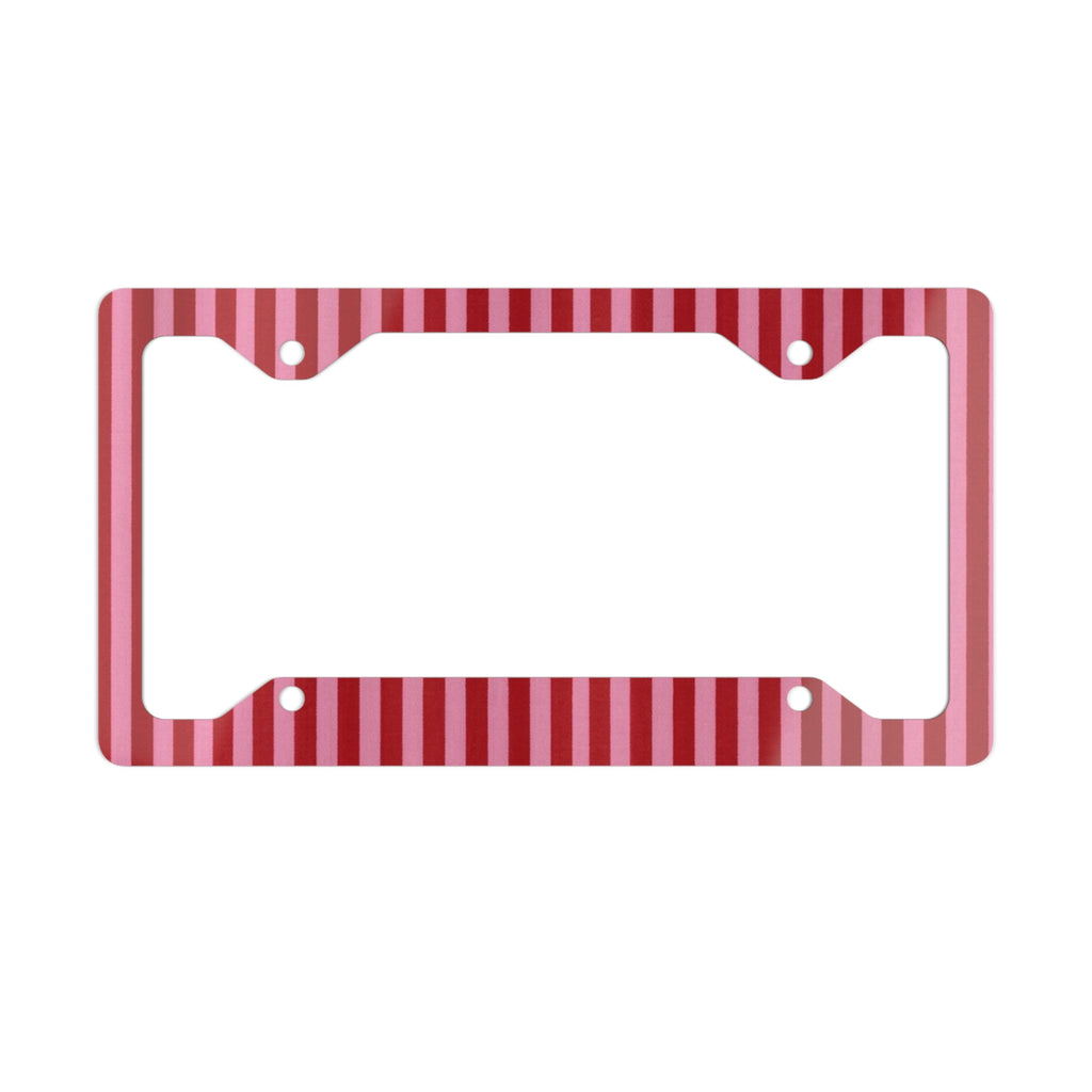 Red Striped Metal License Plate Frame | Pink Candy Stripe Car Trim