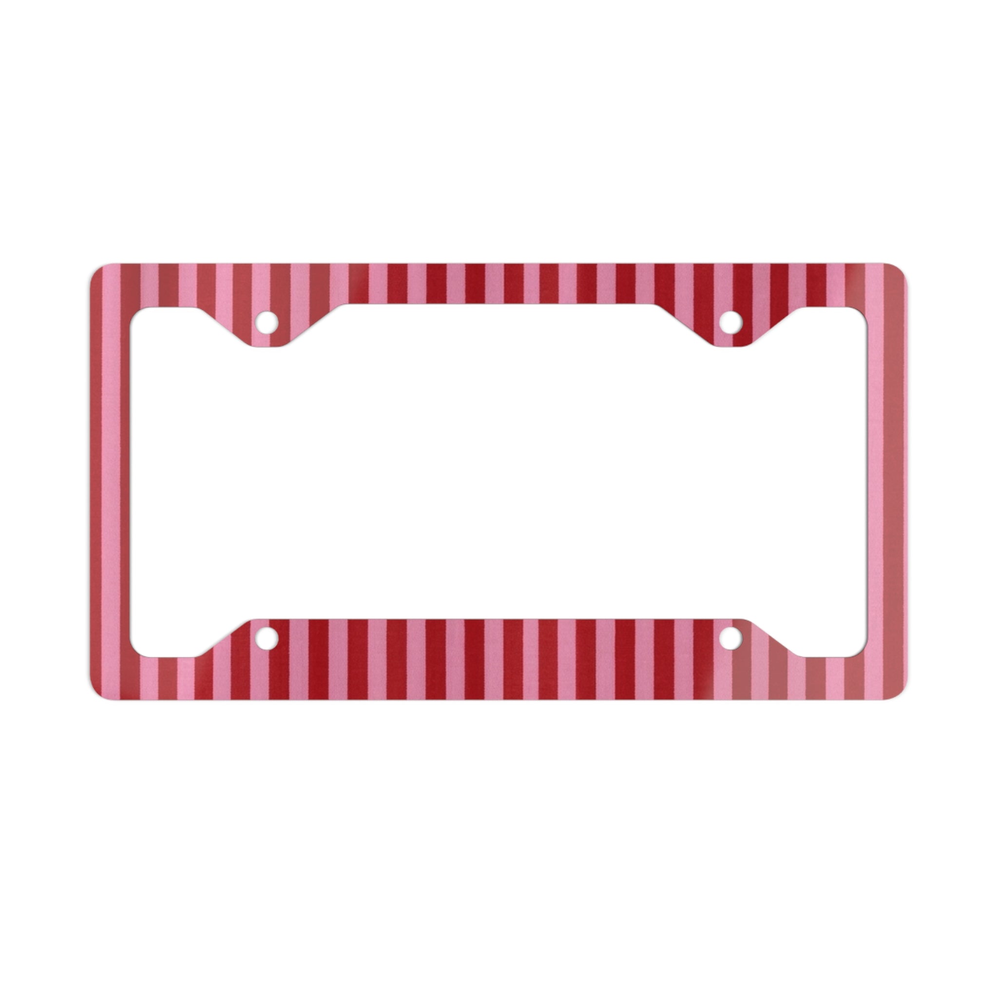 Red Striped Metal License Plate Frame | Pink Candy Stripe Car Trim