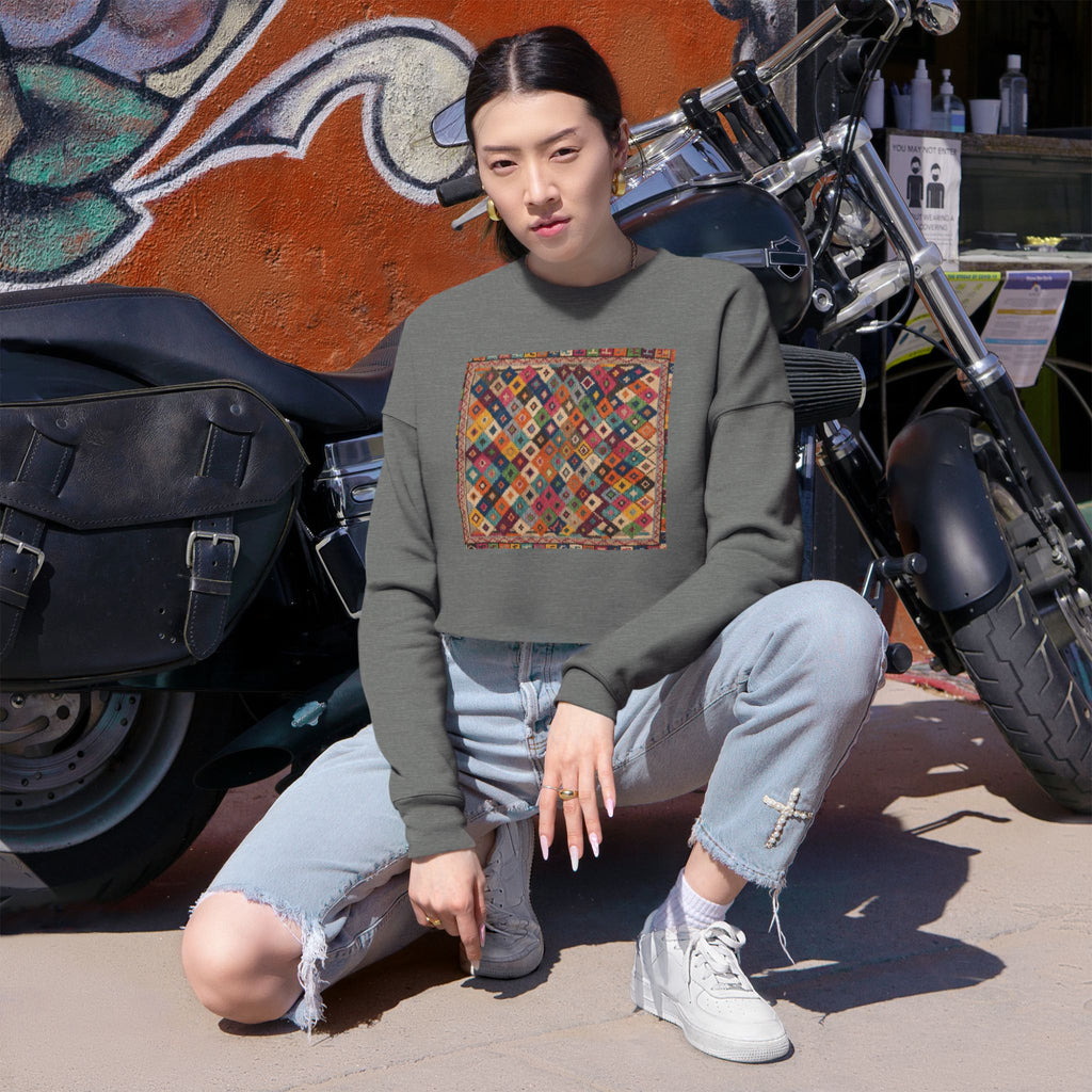 Colorful Patchwork Quilt Cropped Sweatshirt | Boho Geometric Pattern