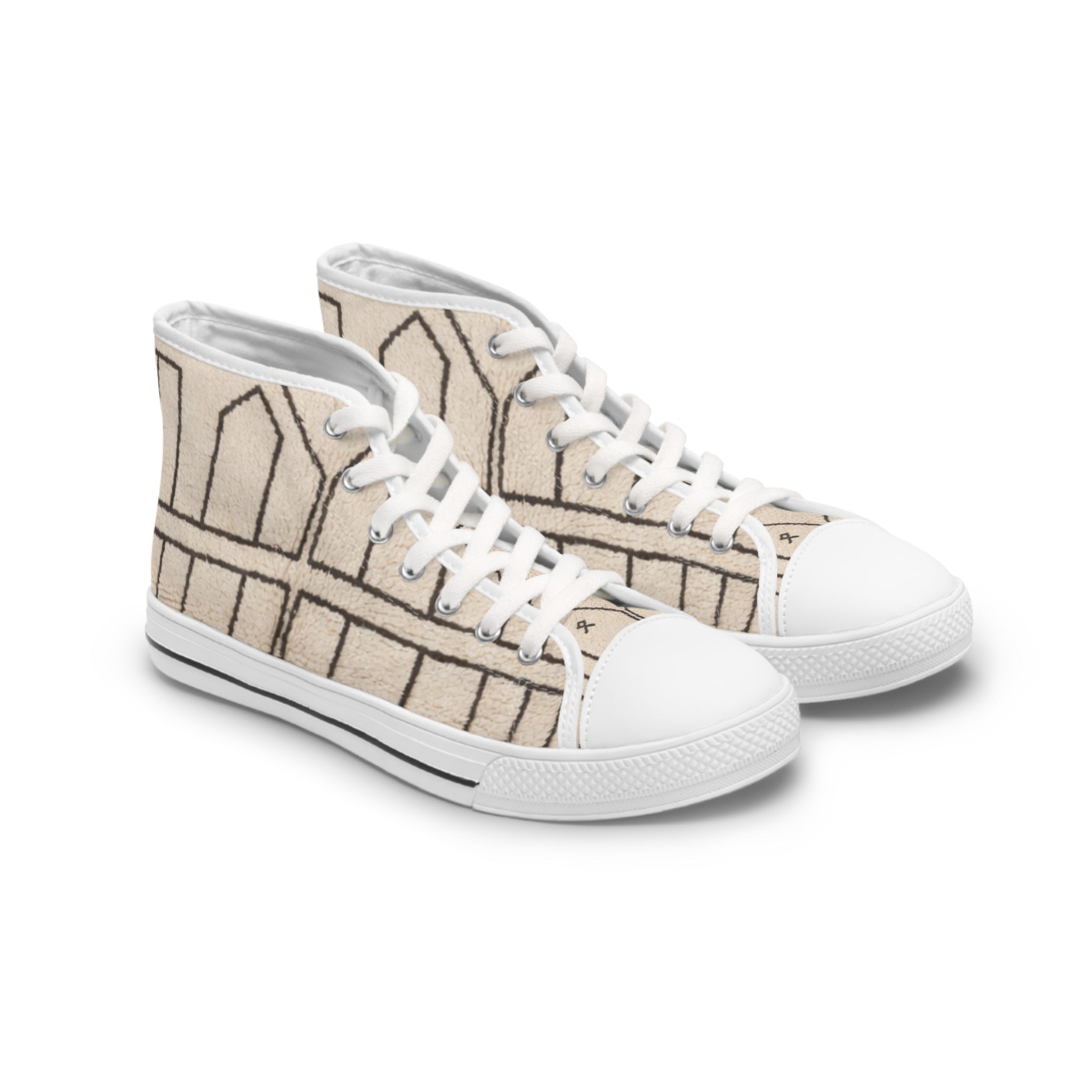 Neutral Geometric Grid Pattern High Top Sneakers | Beige Canvas Shoes