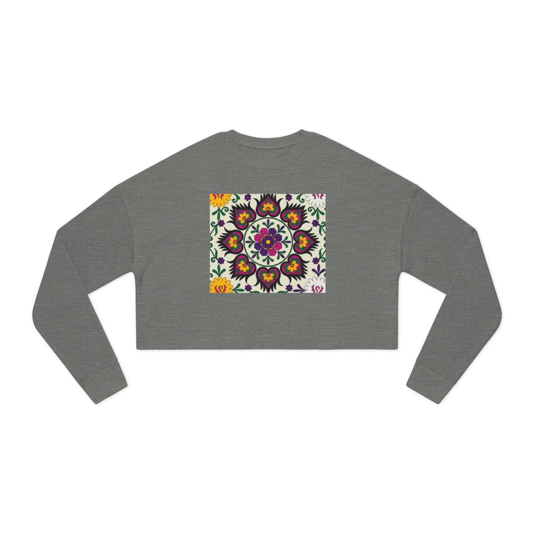 Floral Mandala Tile Cropped Sweatshirt | Boho Flower Pattern
