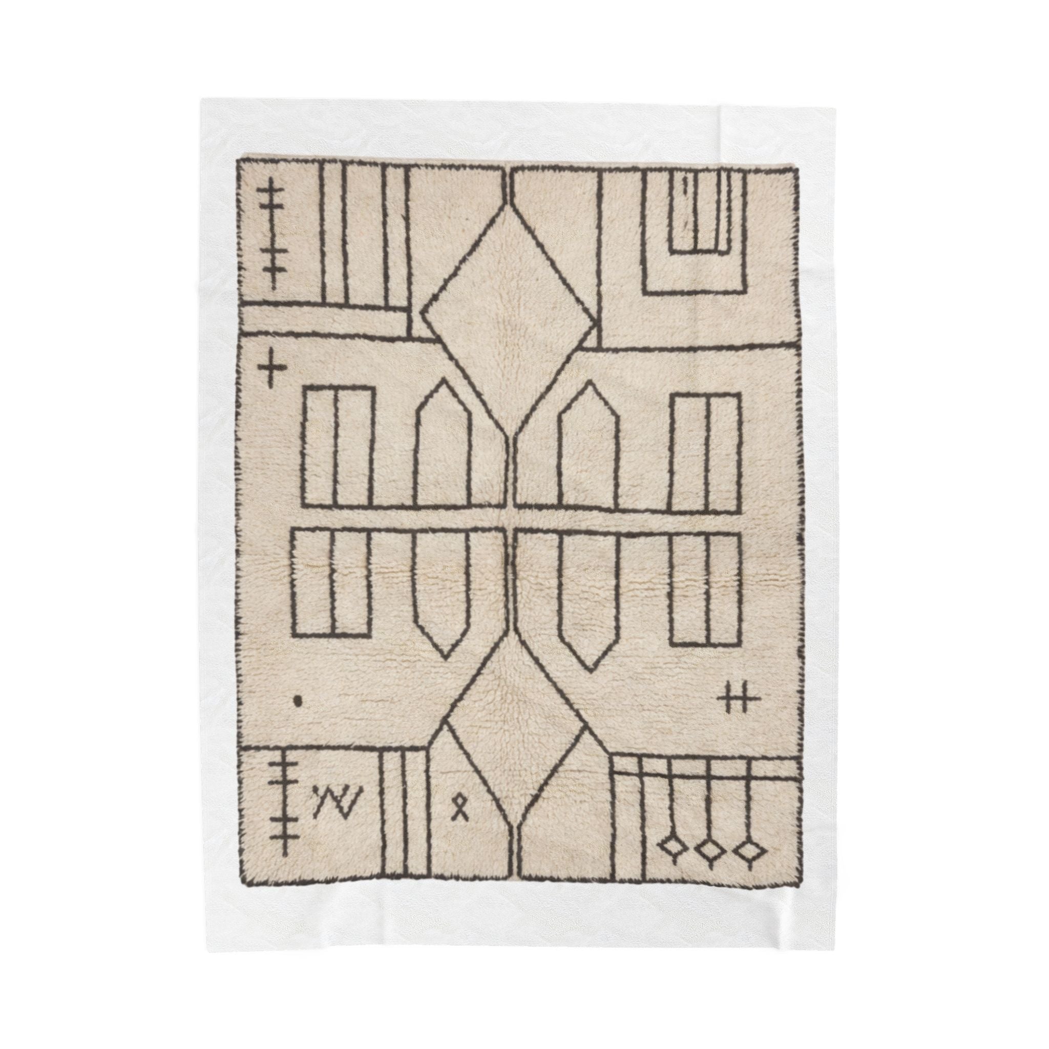 Neutral Geometric Tribal Pattern Velveteen Plush Blanket | Boho Minimalist Throw