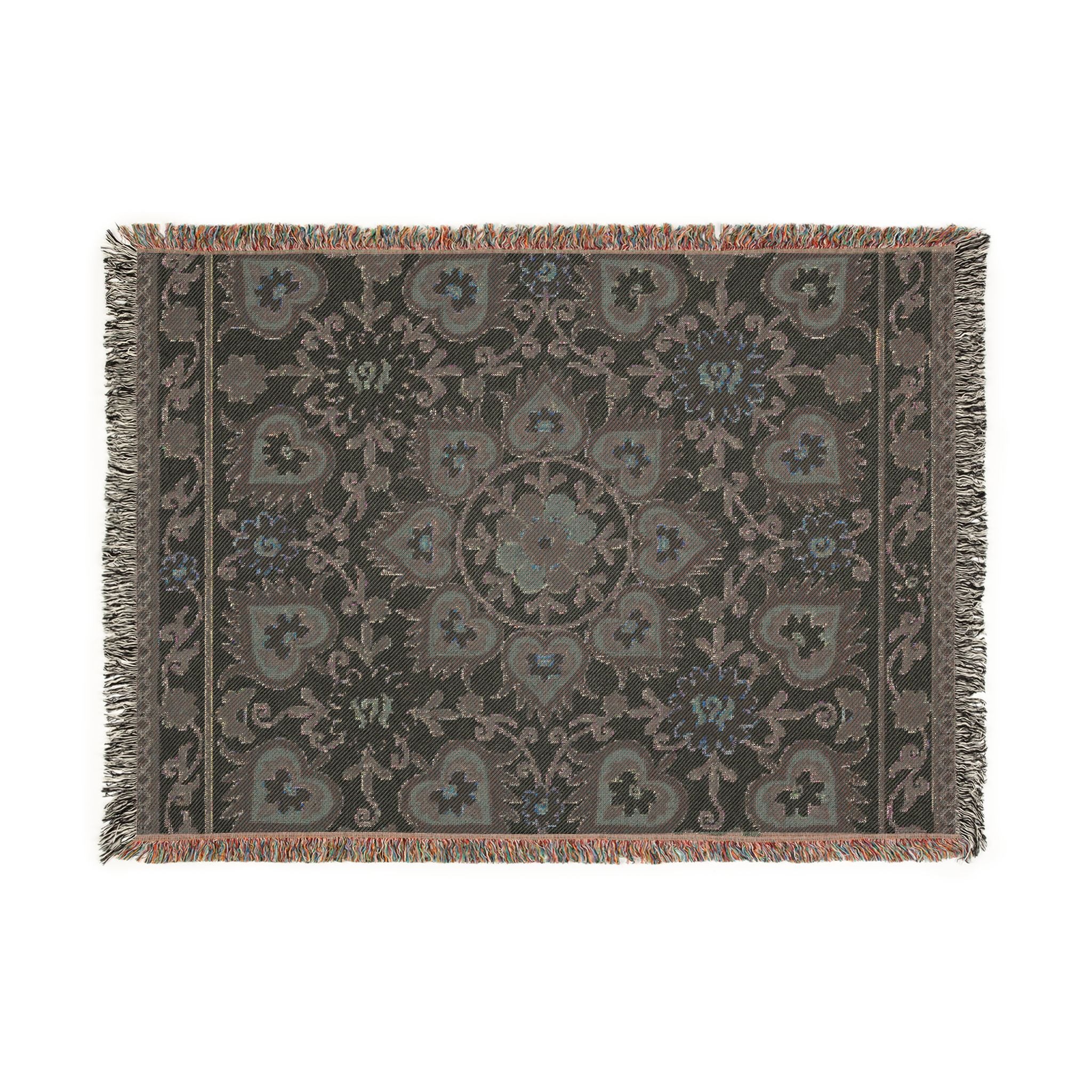 Vintage Persian Medallion Woven Blanket | Floral Kilim Throw